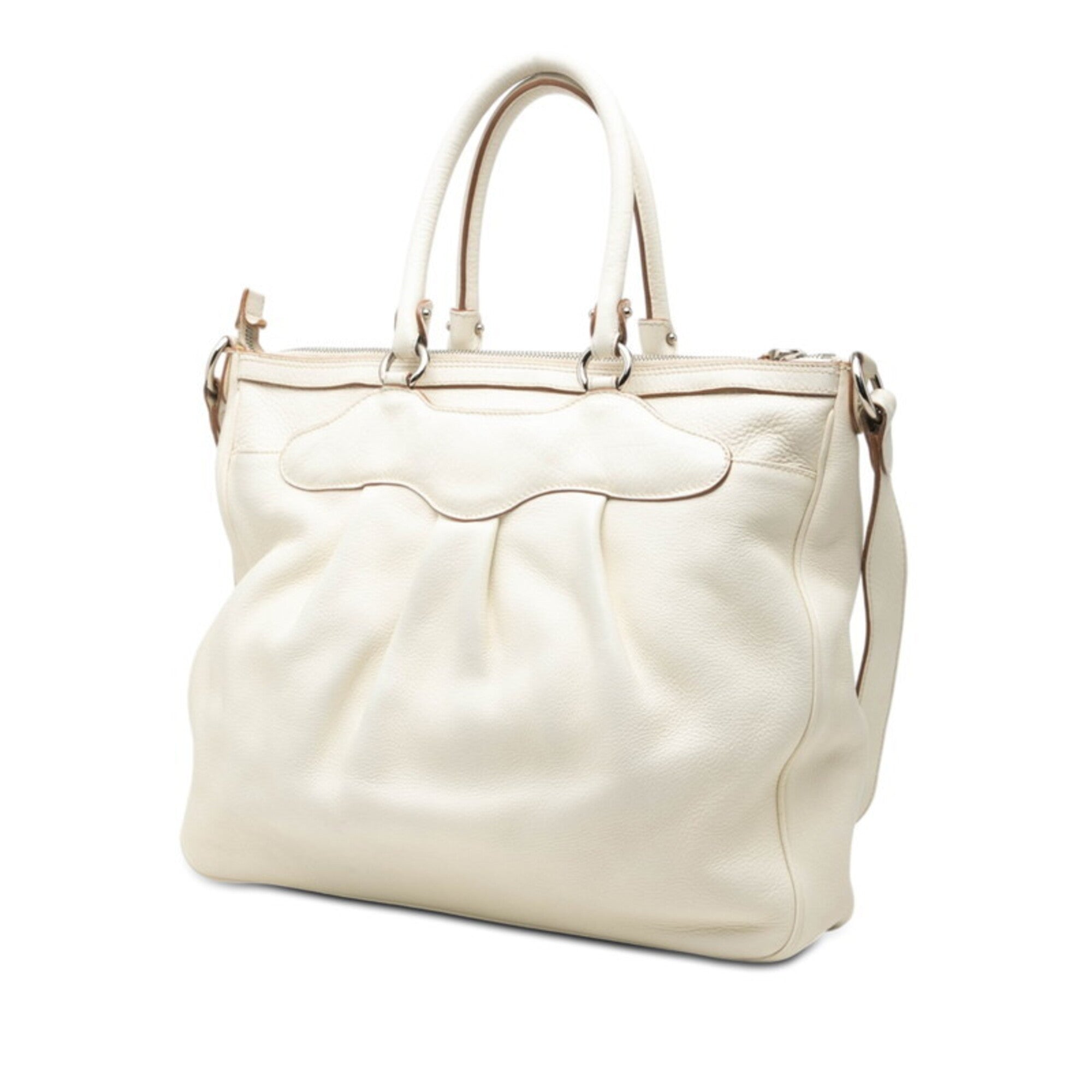 Salvatore Ferragamo Gancini White Leather Shoulder Bag Tote Bag (Pre-Owned)