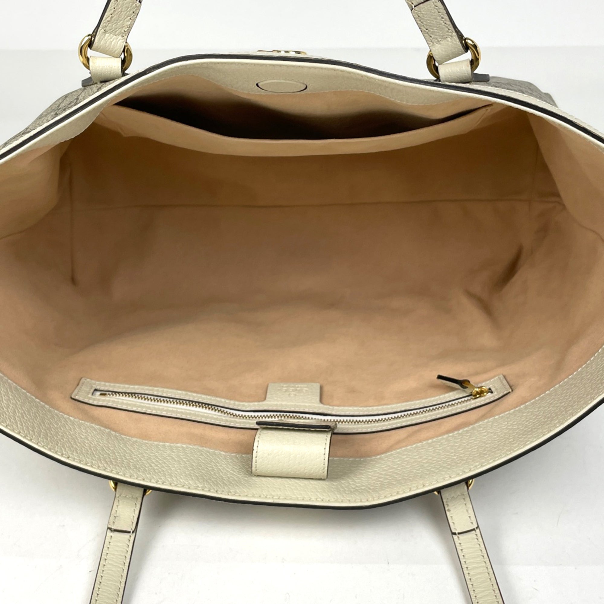 Gucci Beige White Coated Canvas Leather Tote Bag (Pre-Owned)