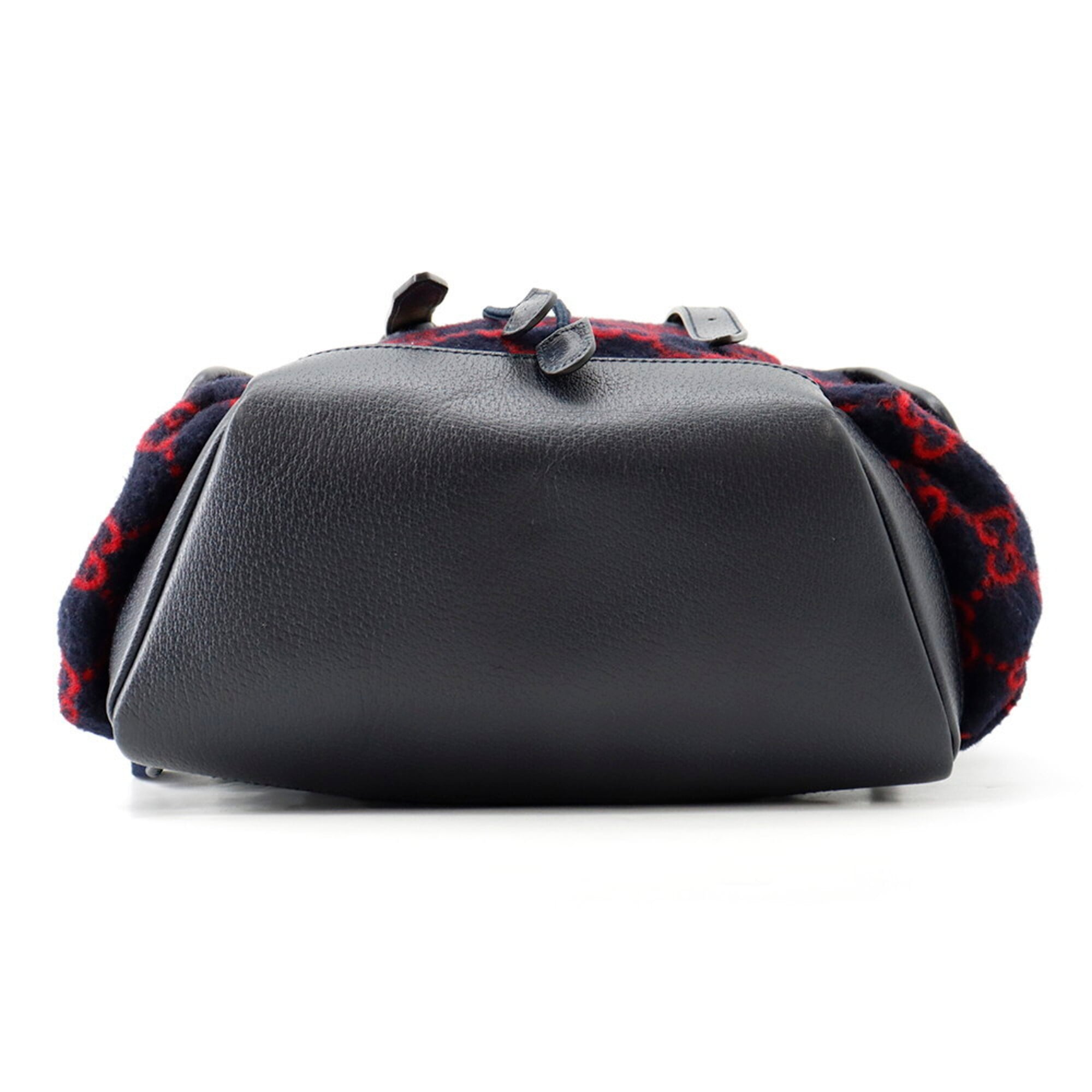 Gucci Navy Red Color Wool Leather Handbag (Pre-Owned)