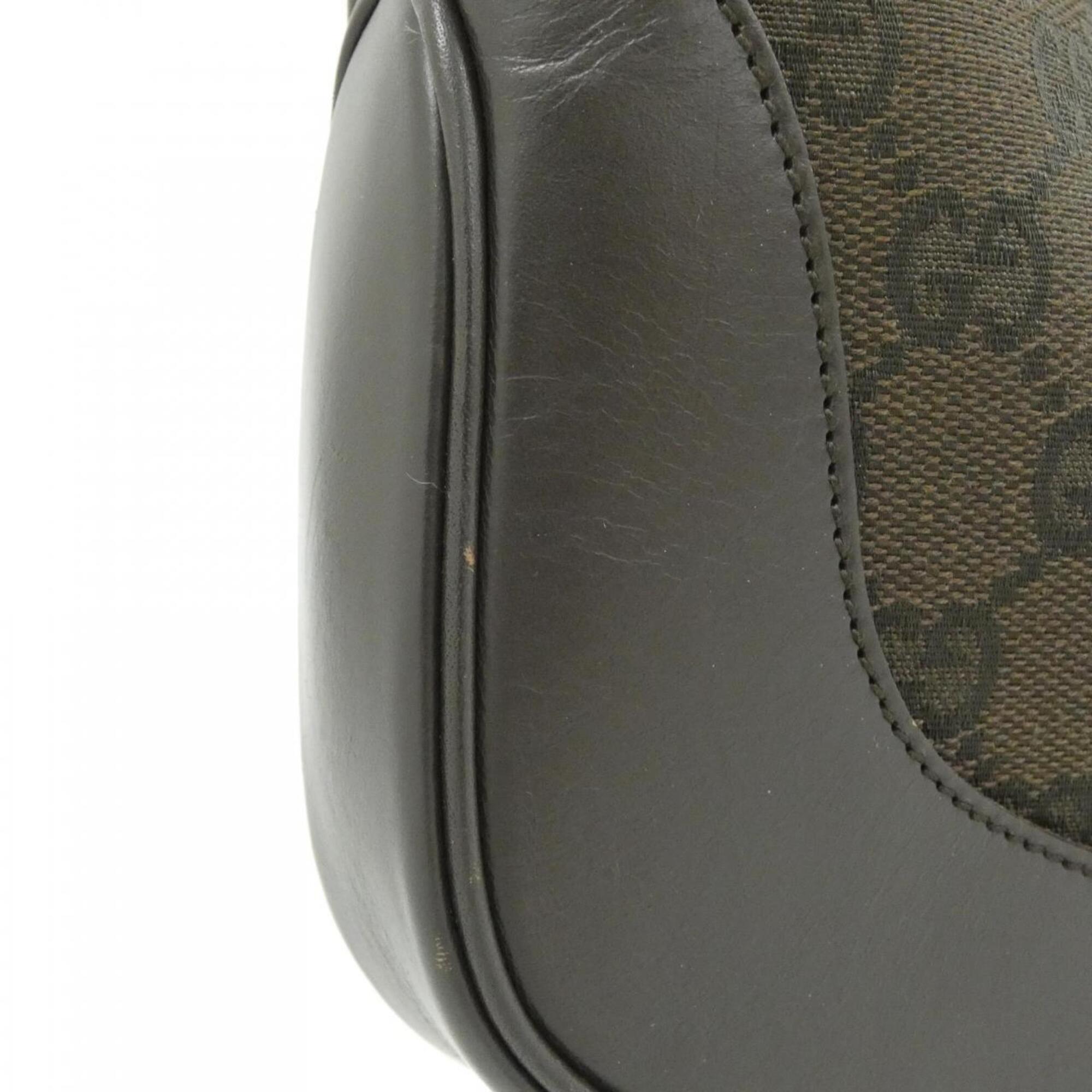 Gucci Dark Brown Gg Canvas Leather Shoulder Bag (Pre-Owned)