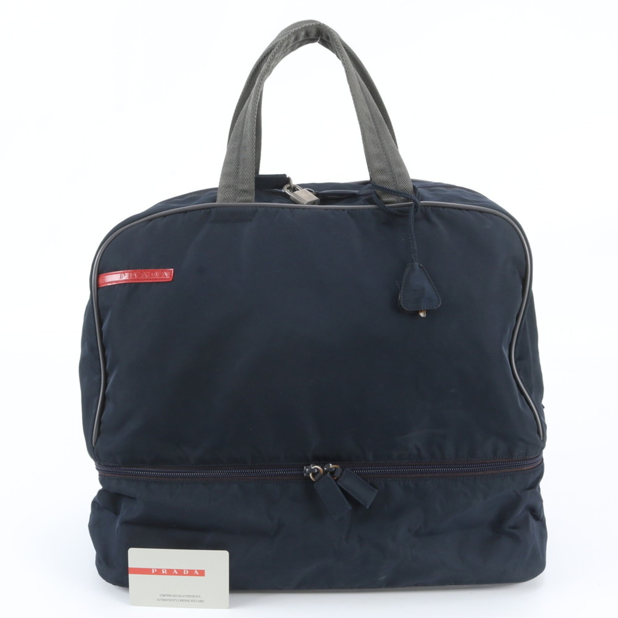 Pradasports Gray Navy Boston Bag Tote Bag (Pre-Owned)