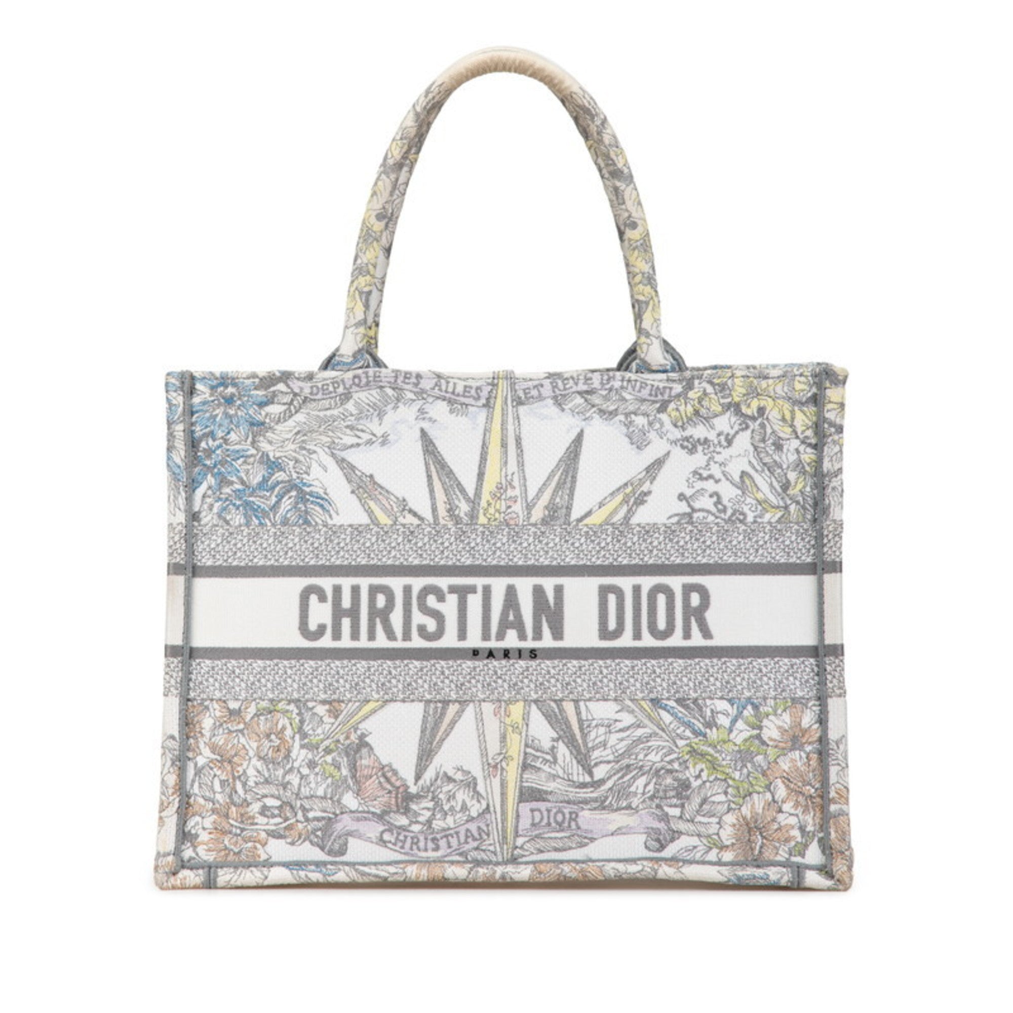 Christian Dior Multi-Color White Jacquard Tote Bag (Pre-Owned)