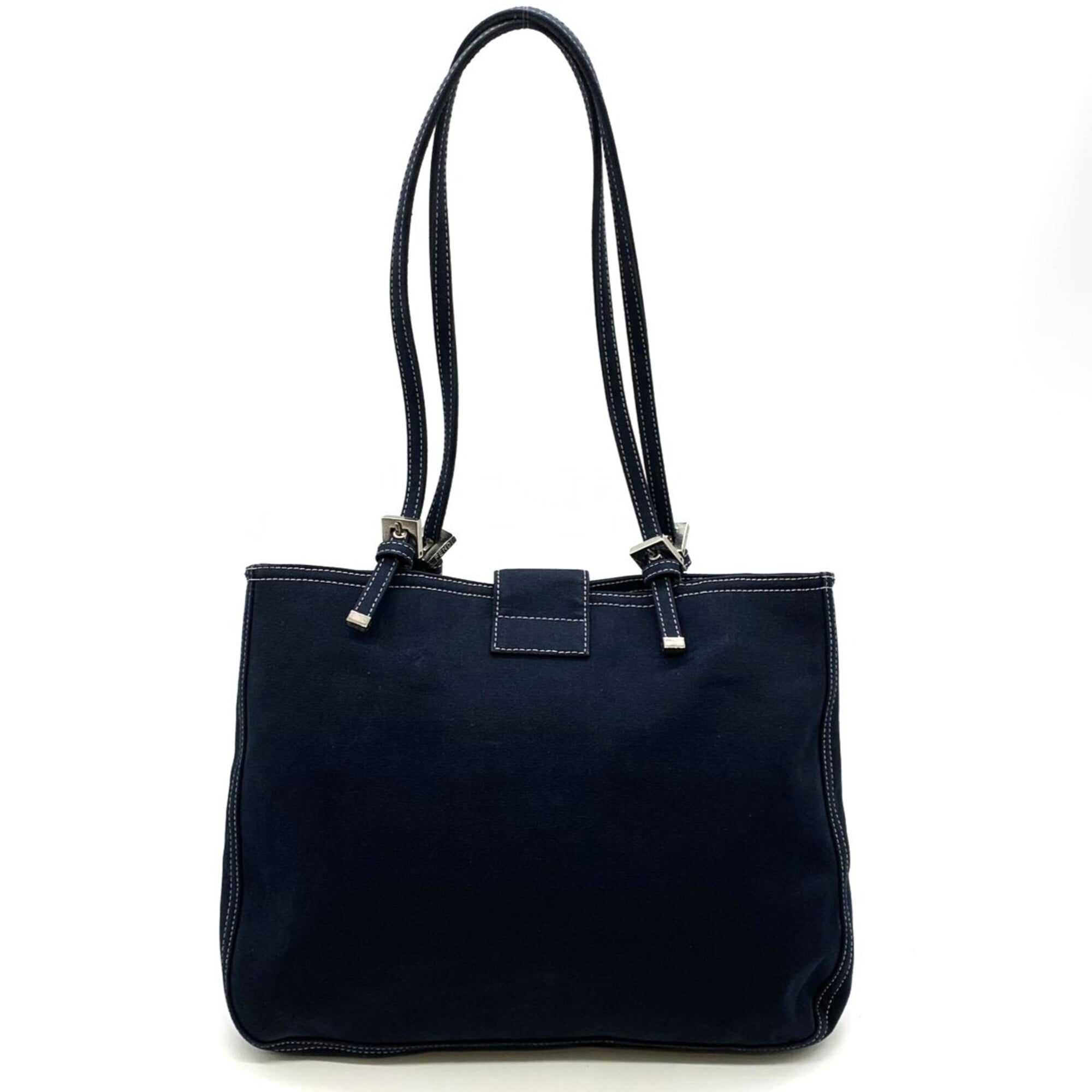 Fendi Navy Canvas Shoulder Bag Tote Bag (Pre-Owned)
