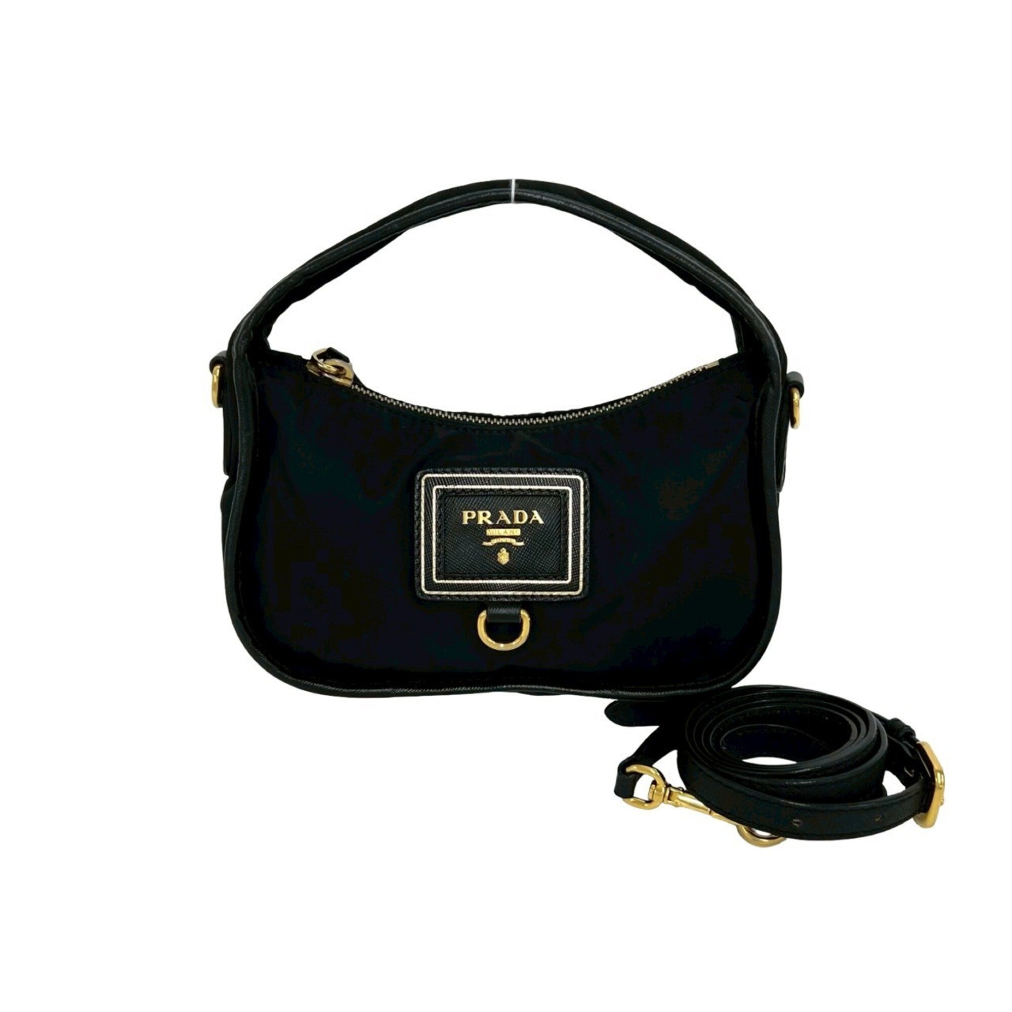 Prada Black Nylon Leather Handbag Shoulder Bag (Pre-Owned)