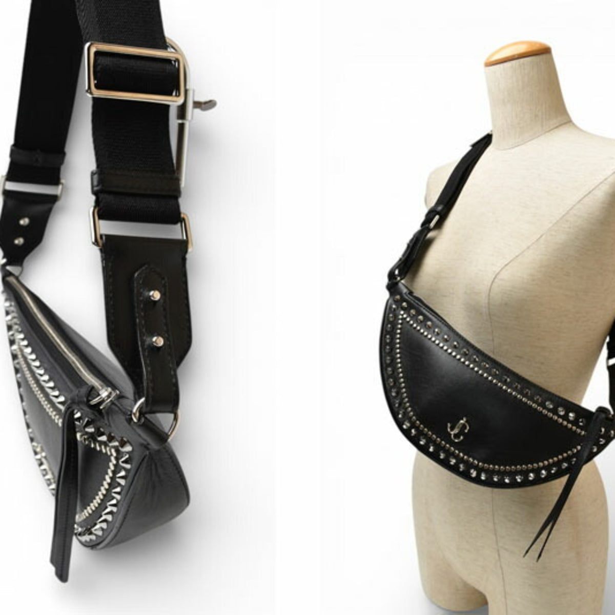 Jimmy Choo Black Leather Fanny Pack Shoulder Bag Sling Bag (Pre-Owned)