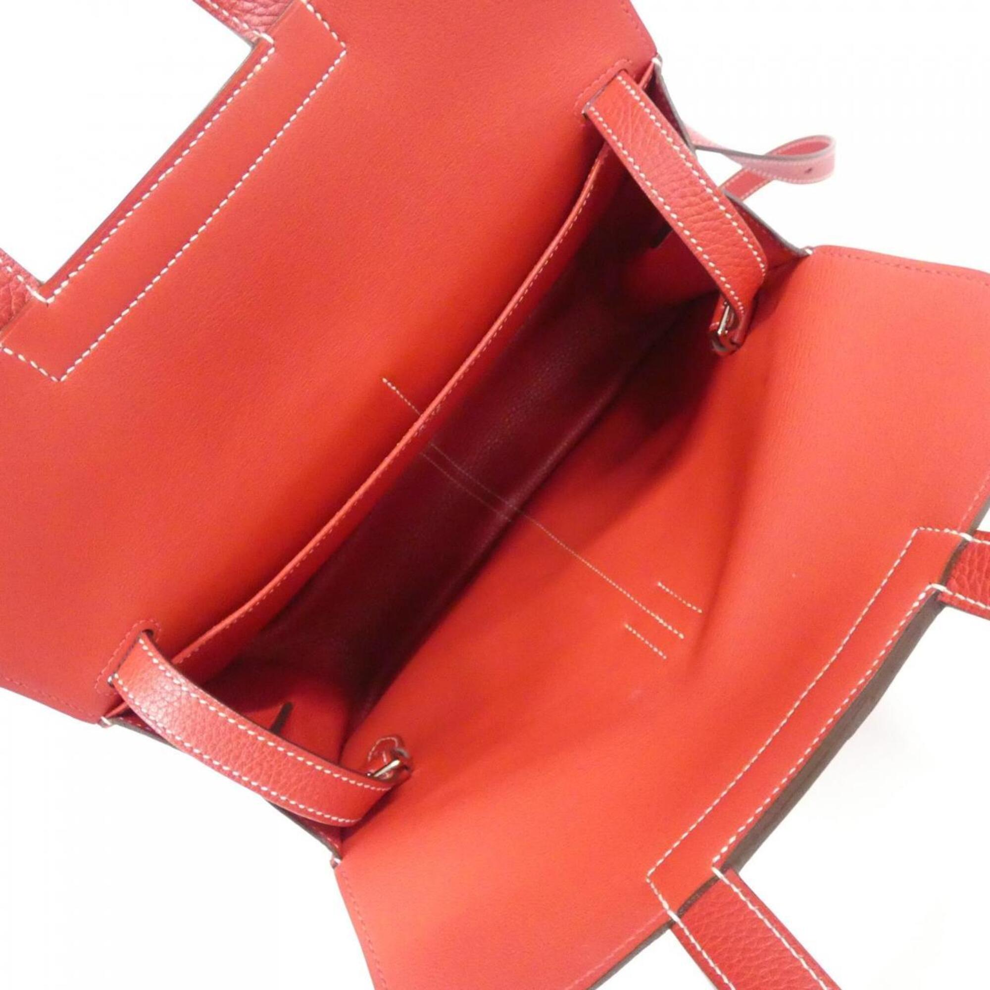 Hermes Rouge Casaque Taurillon Clemence Leather Handbag (Pre-Owned)