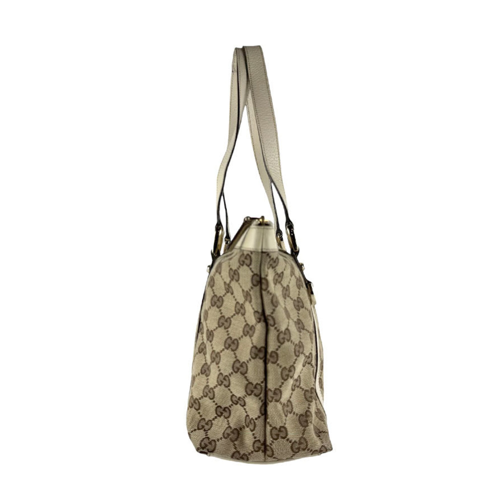 Gucci Brown Ivory Canvas Leather Handbag (Pre-Owned)