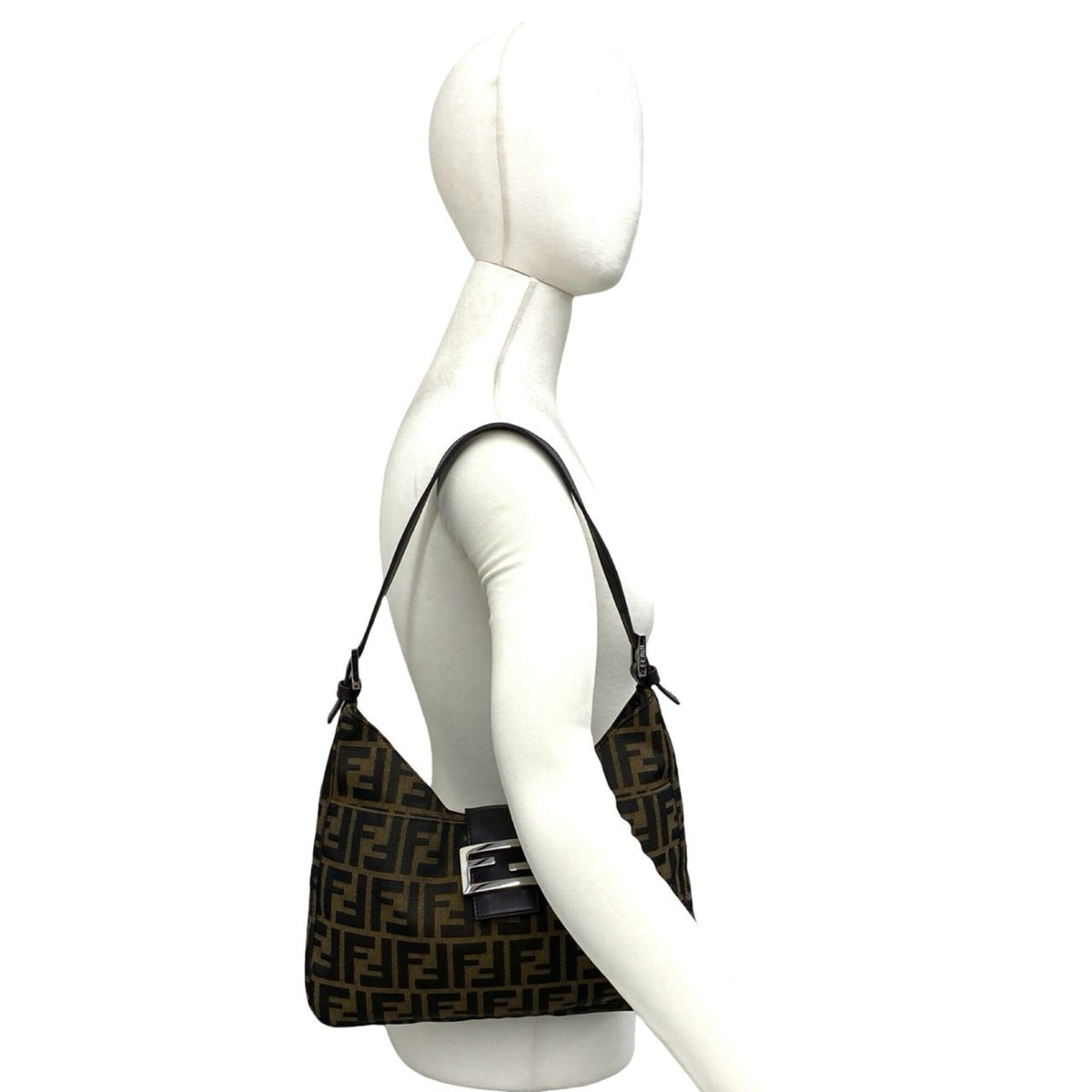 Fendi Black Brown Canvas Leather Shoulder Bag Tote Bag (Pre-Owned)