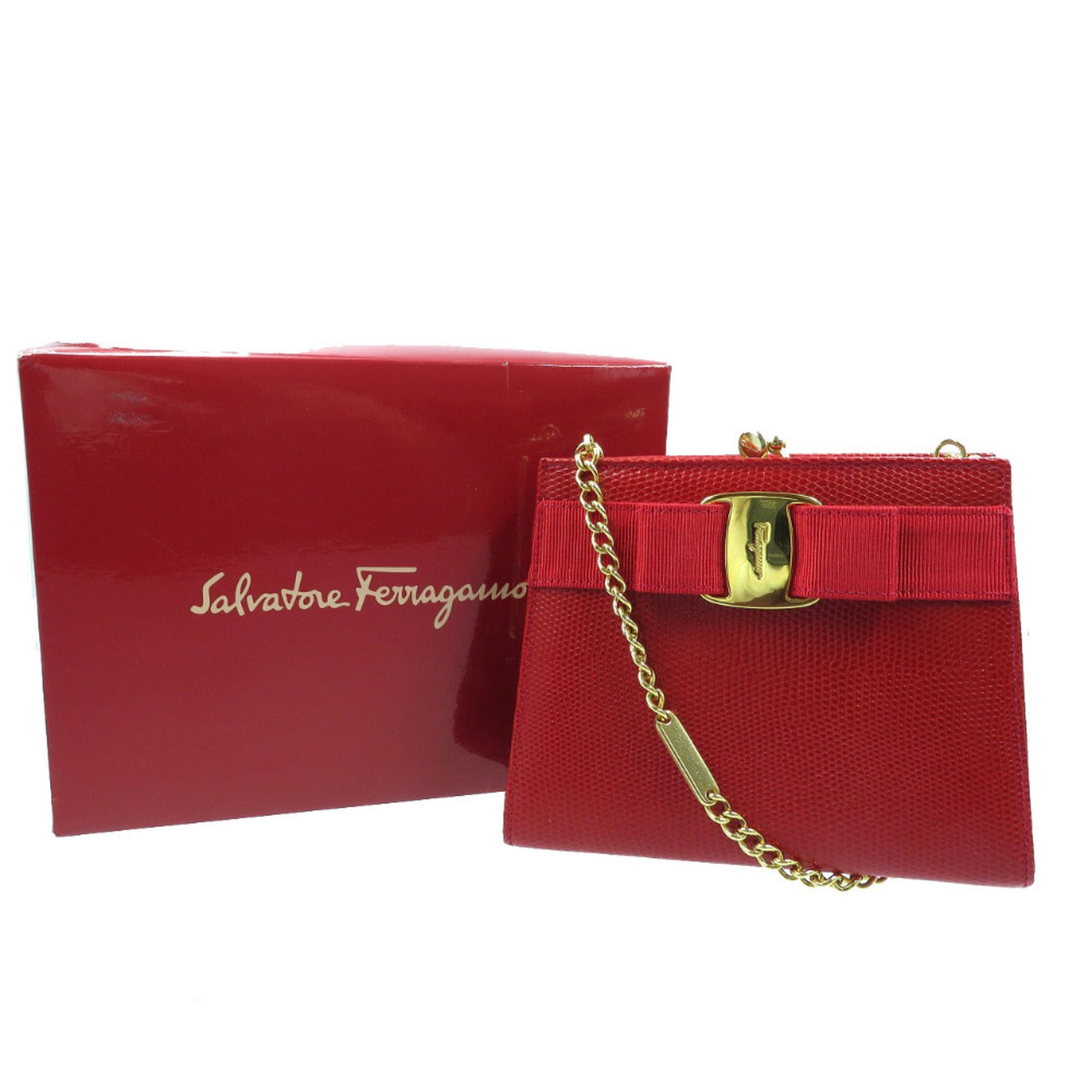 Salvatore Ferragamo Red Color Leather Shoulder Bag (Pre-Owned)