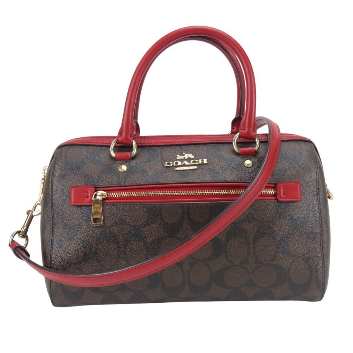 Coach Signature Brown Red Color Signature Line Handbag (Pre-Owned)