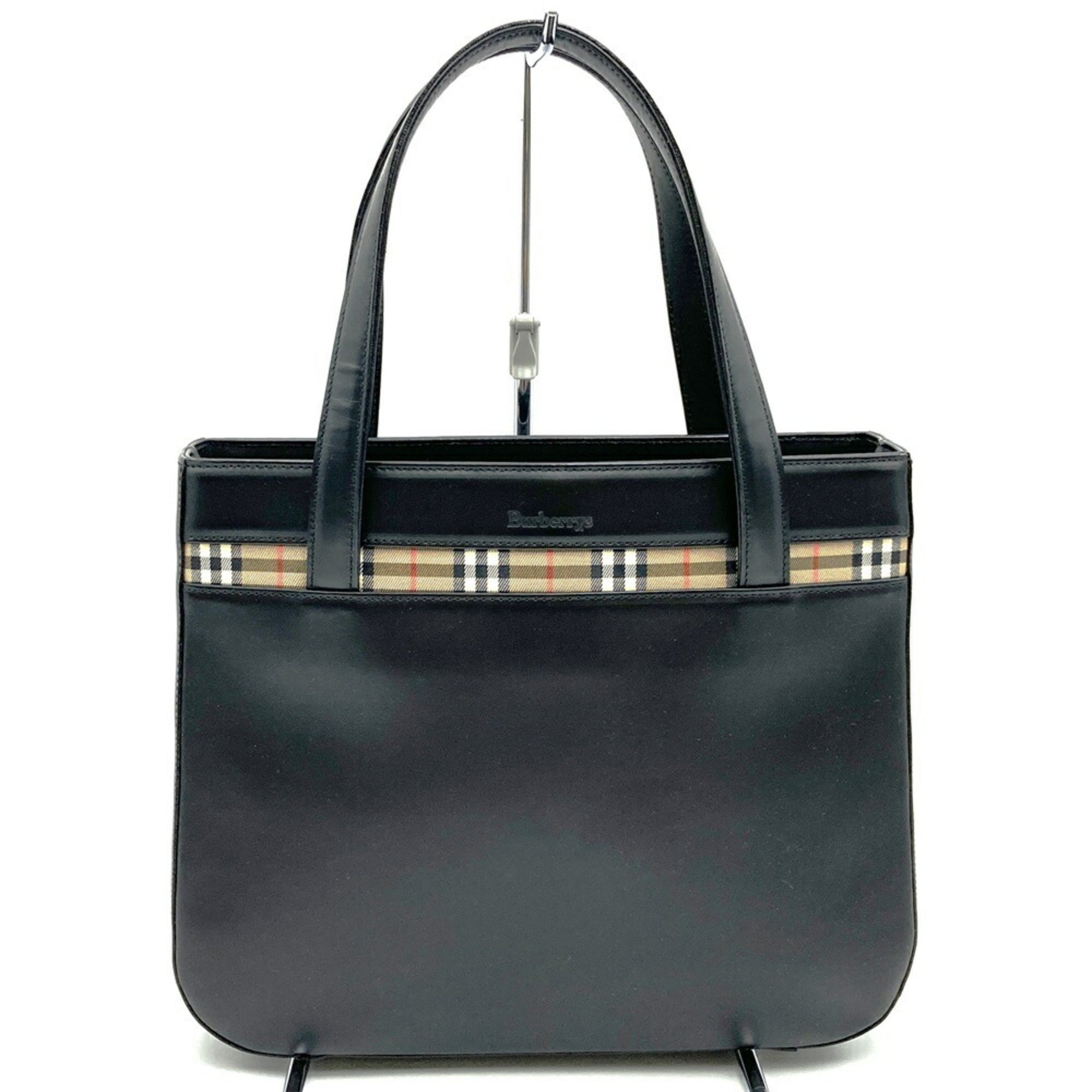 Burberry Black Leather Handbag Tote Bag (Pre-Owned)