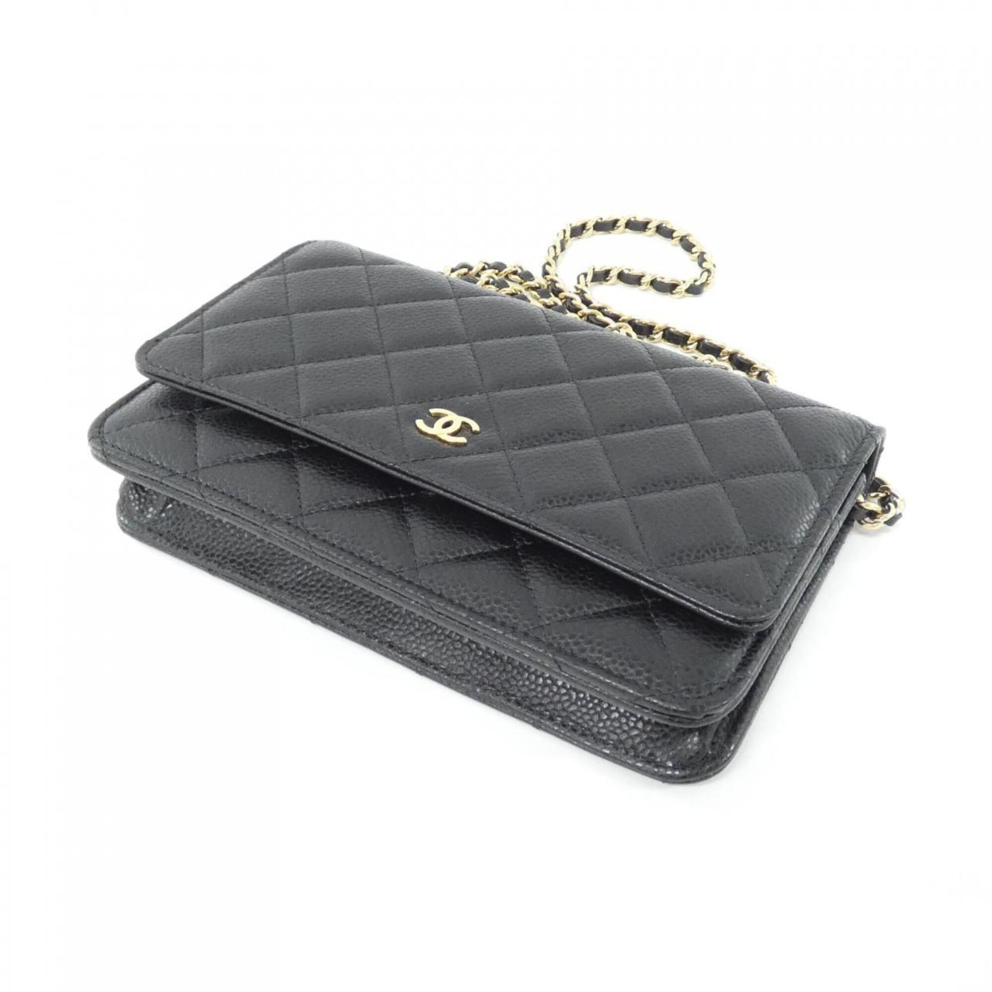 Chanel Black Bordeaux Grained Calfskin Chain/Shoulder Wallet (Pre-Owned)