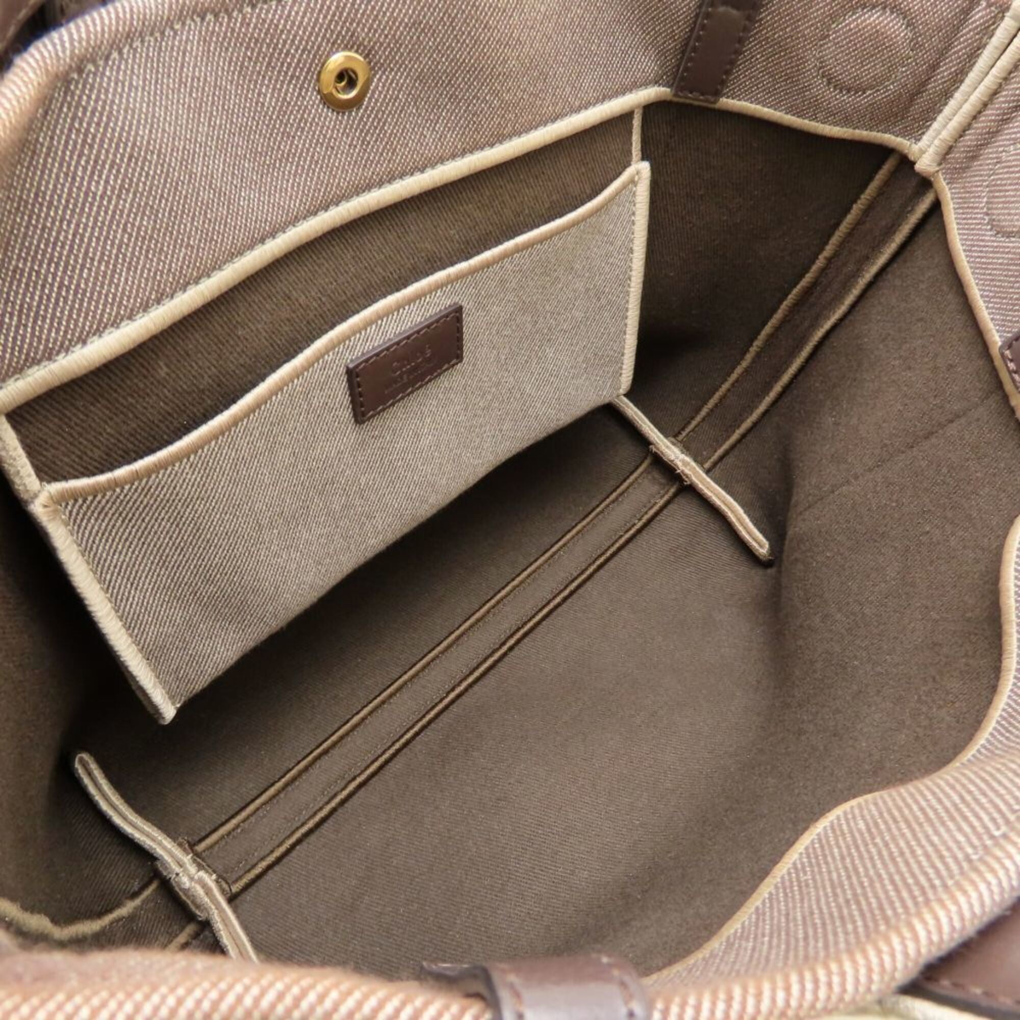 Chloé Brown Coal Canvas Leather Tote Bag (Pre-Owned)