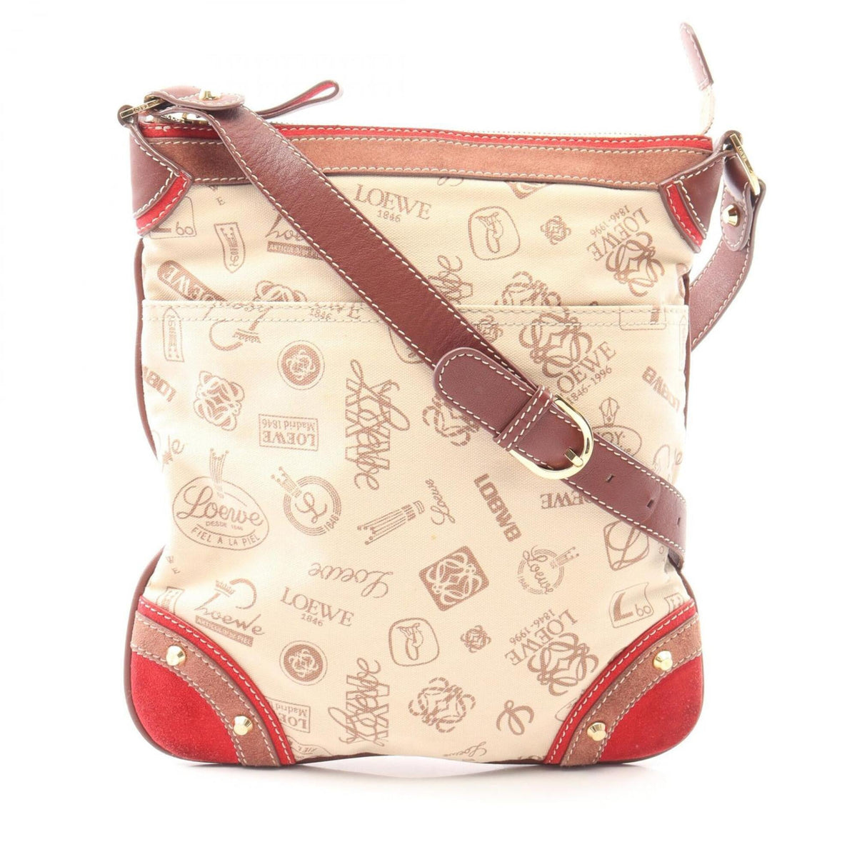 Loewe Beige Brown Red Color Canvas Suede Leather Handbag Shoulder Bag (Pre-Owned)