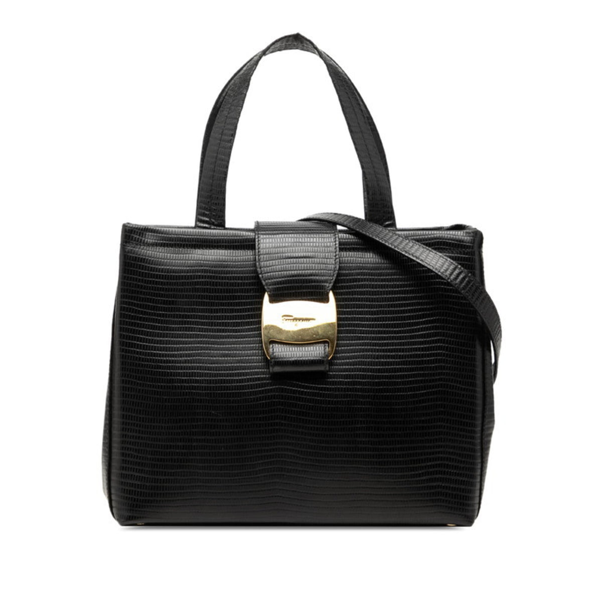 Salvatore Ferragamo Vara Black Leather Handbag Shoulder Bag (Pre-Owned)