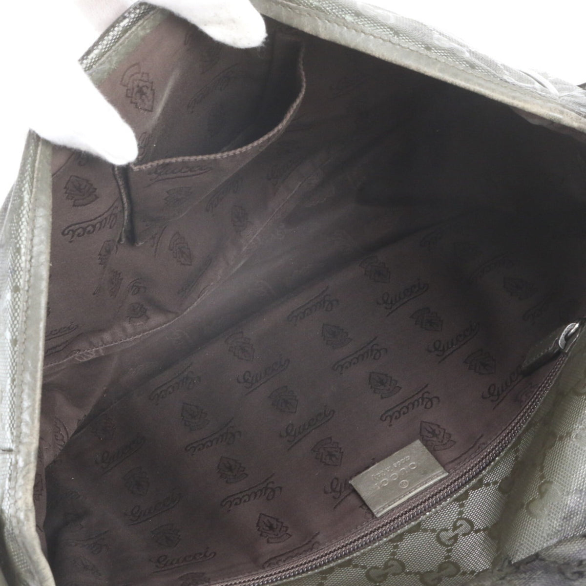 Gucci Green Khaki Leather Coated Canvas Messenger Bag Shoulder Bag Tote Bag (Pre-Owned)