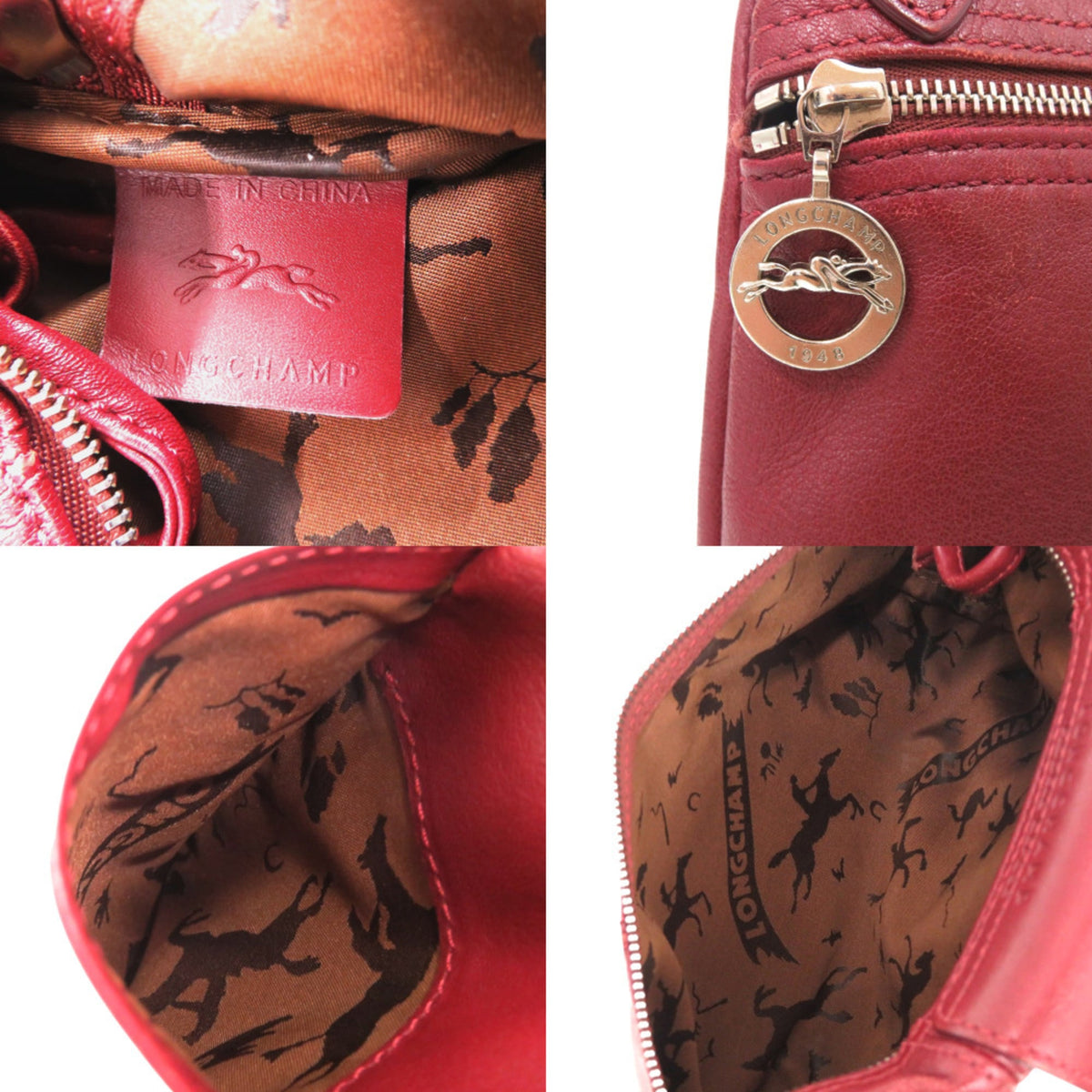 Longchamp Le Pliage Bordeaux Leather Shoulder Bag (Pre-Owned)