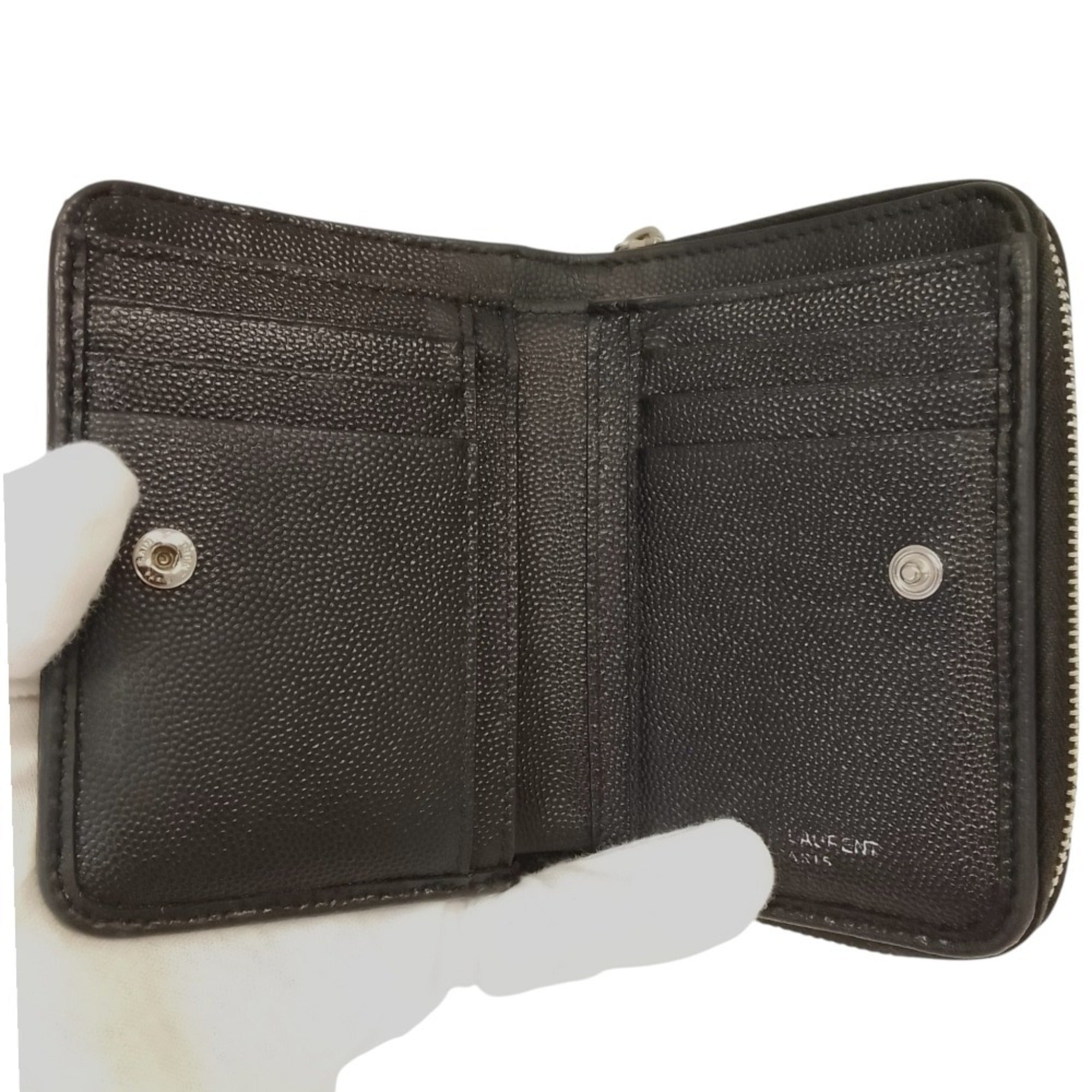 Yves Saint Laurent Black White Leather Wallet (Bi-Fold) (Pre-Owned)