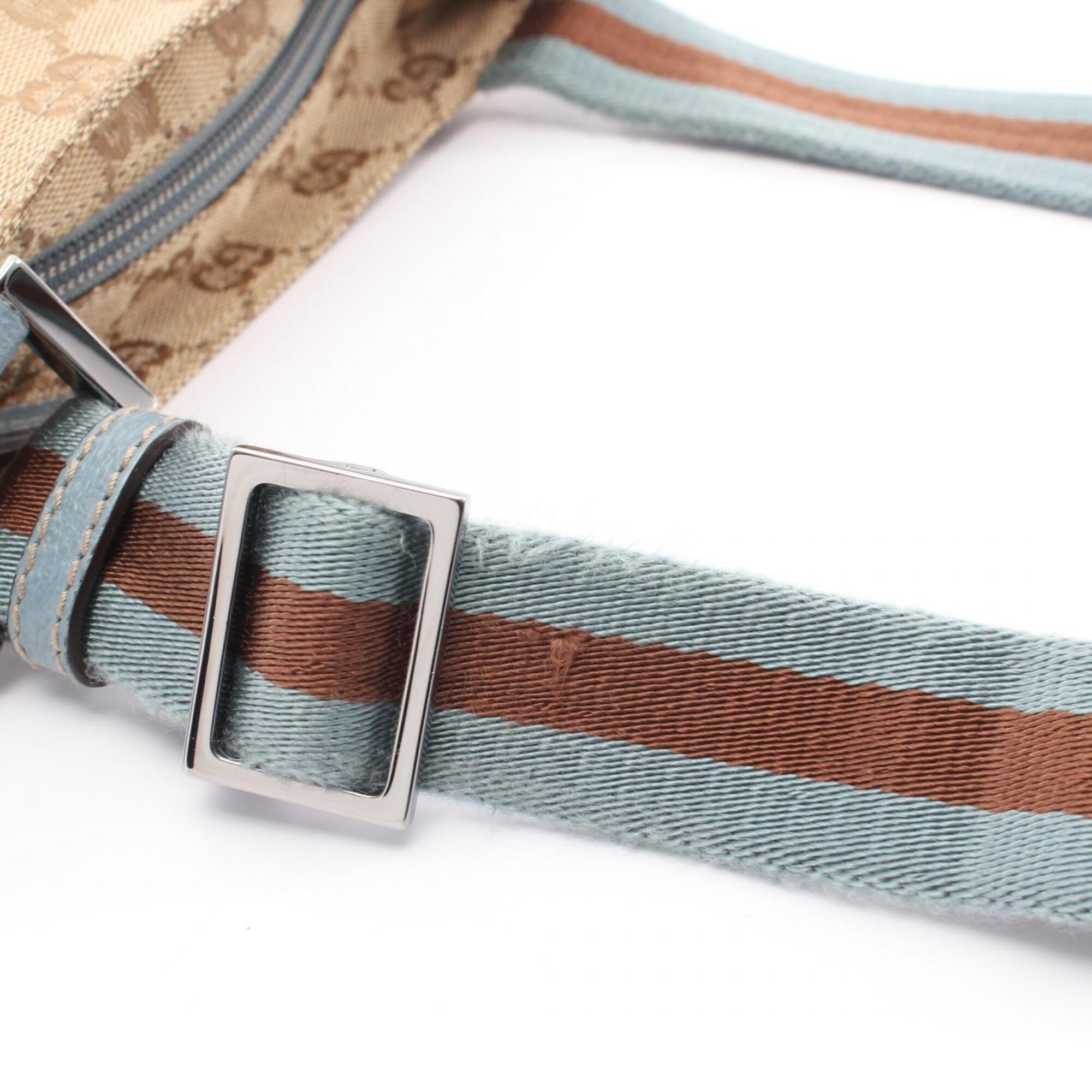 Gucci Beige Blue Brown Canvas Leather Shoulder Bag (Pre-Owned)