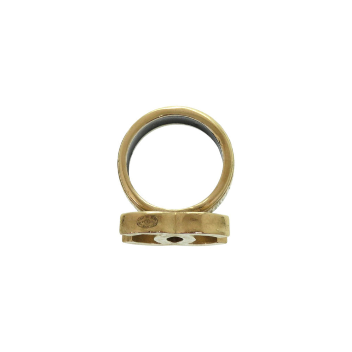 Chanel Gold Black Metal Band Ring (Pre-Owned)
