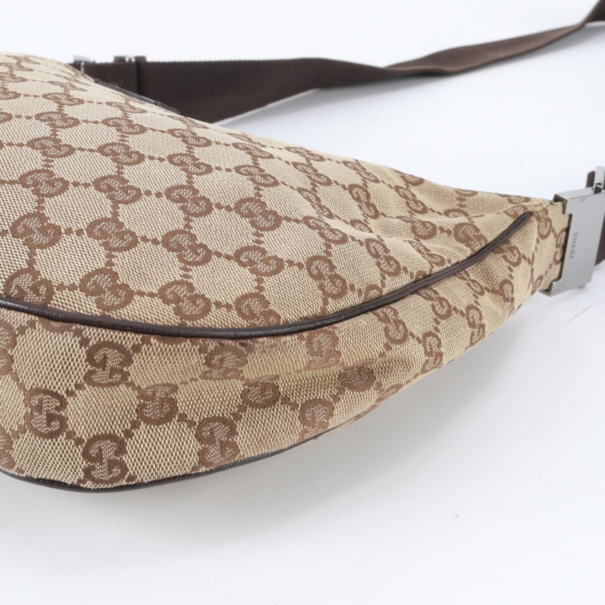 Gucci Beige Dark Brown Leather Canvas Messenger Bag Shoulder Bag (Pre-Owned)