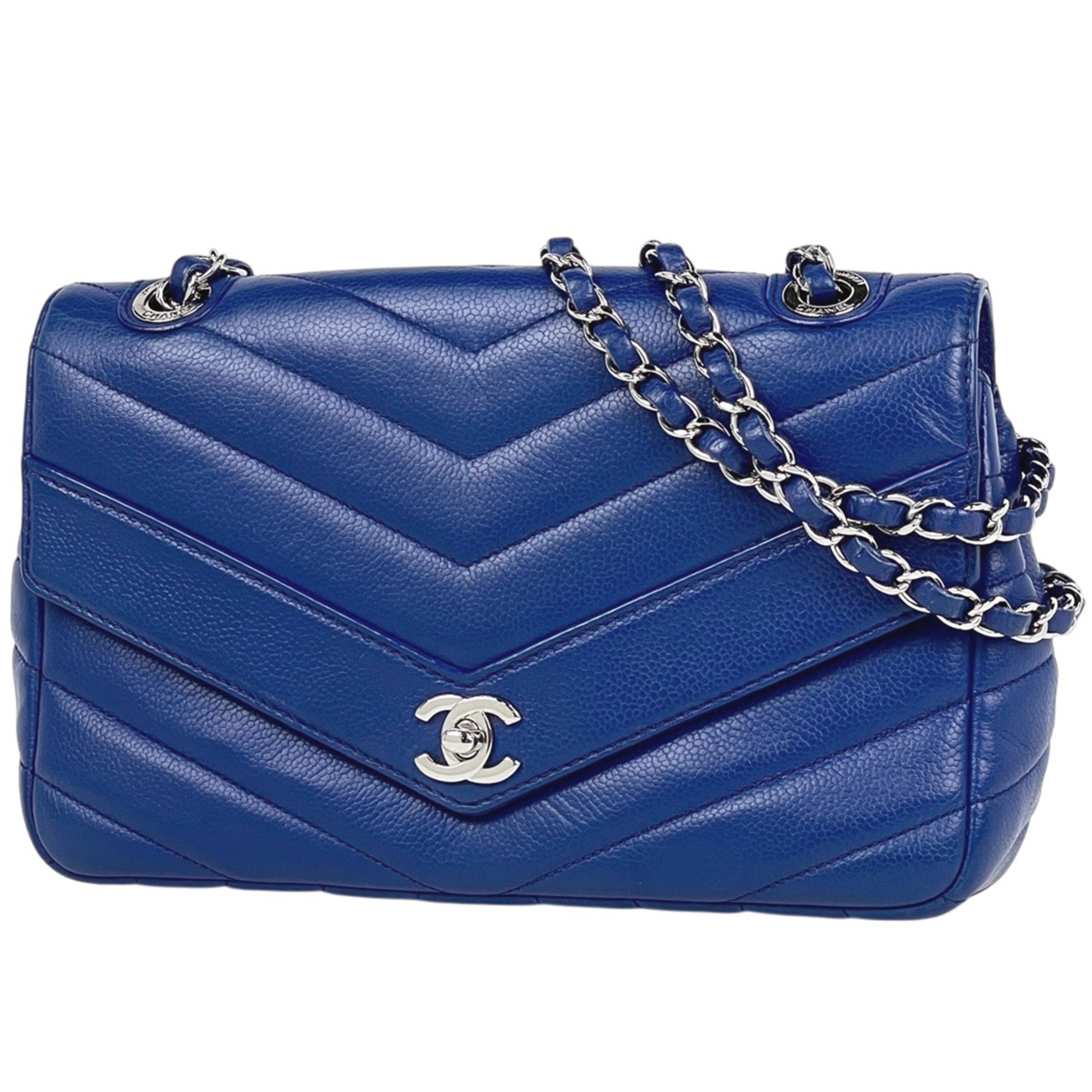 Chanel Blue Grained Calfskin Shoulder Bag (Pre-Owned)