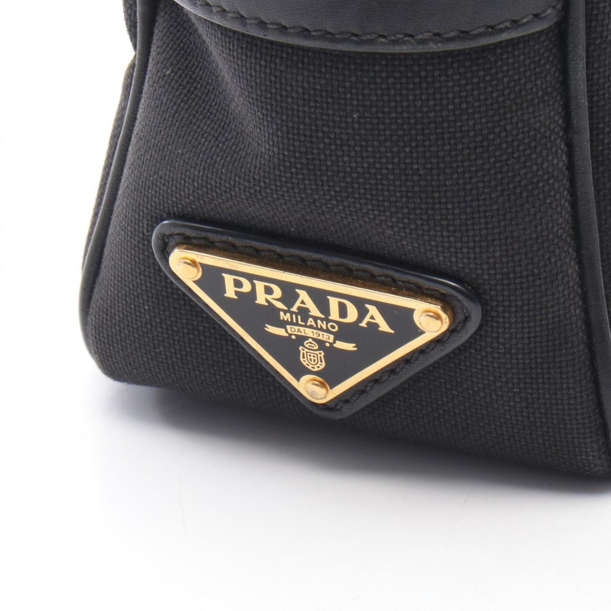 Prada Black Canvas Leather Handbag Shoulder Bag (Pre-Owned)