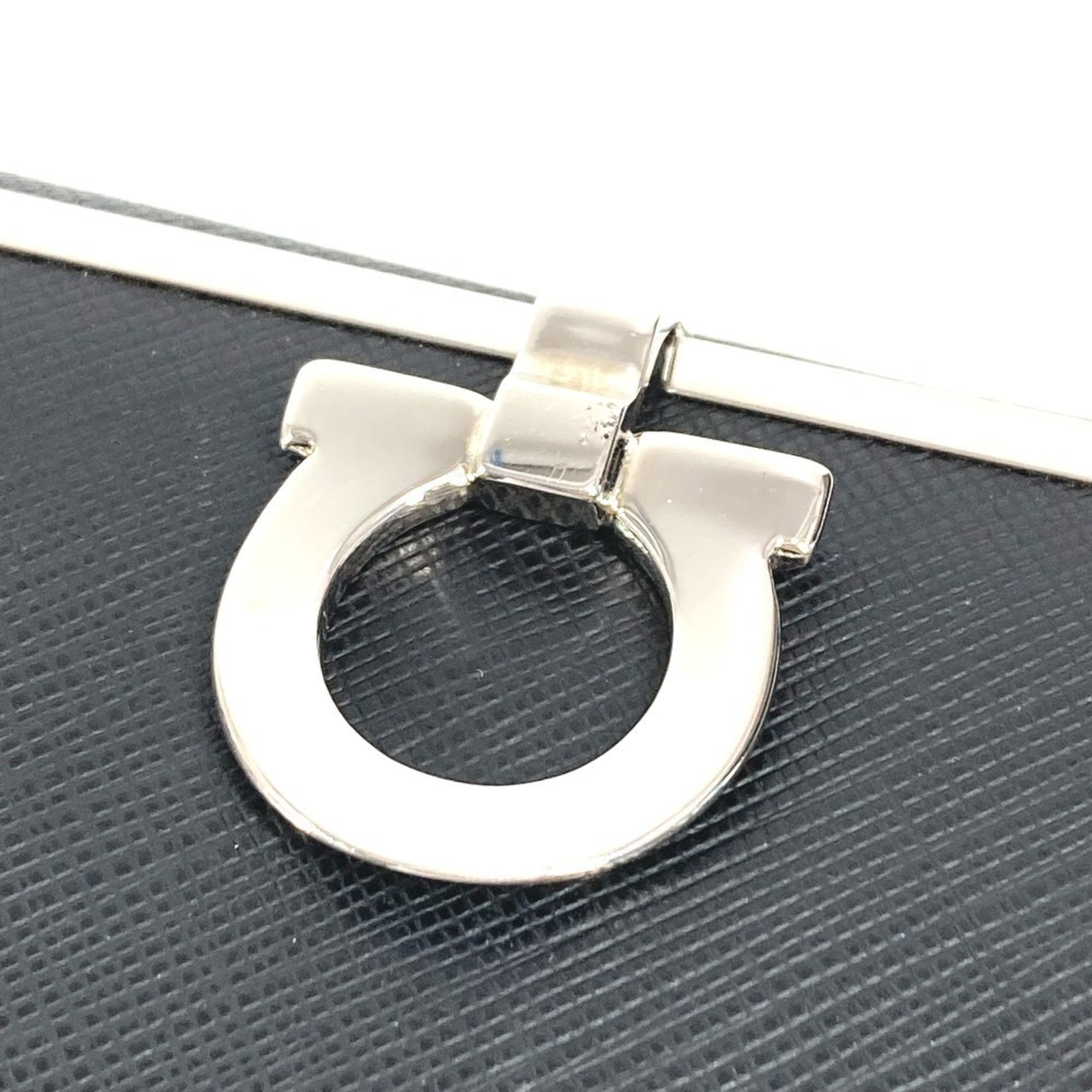 Salvatore Ferragamo Silver Black Leather Long Wallet (Bi-Fold) (Pre-Owned)