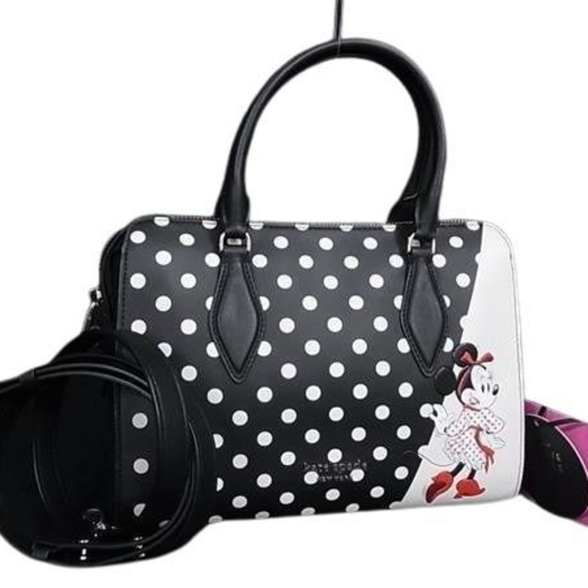 Kate Spade Black White Leather Handbag Shoulder Bag Tote Bag (Pre-Owned)