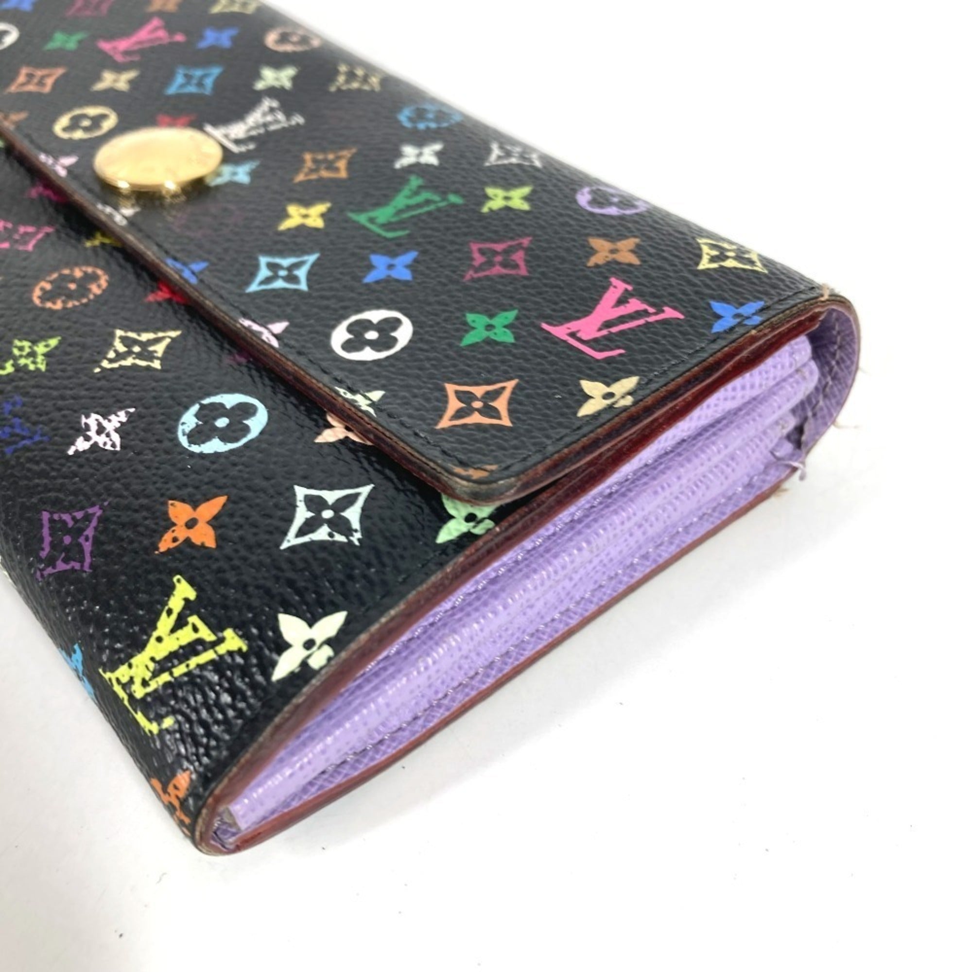 Louis Vuitton Black Multi-Color Purple Monogram Multicolore Canvas Long Wallet (Bi-Fold) (Pre-Owned)