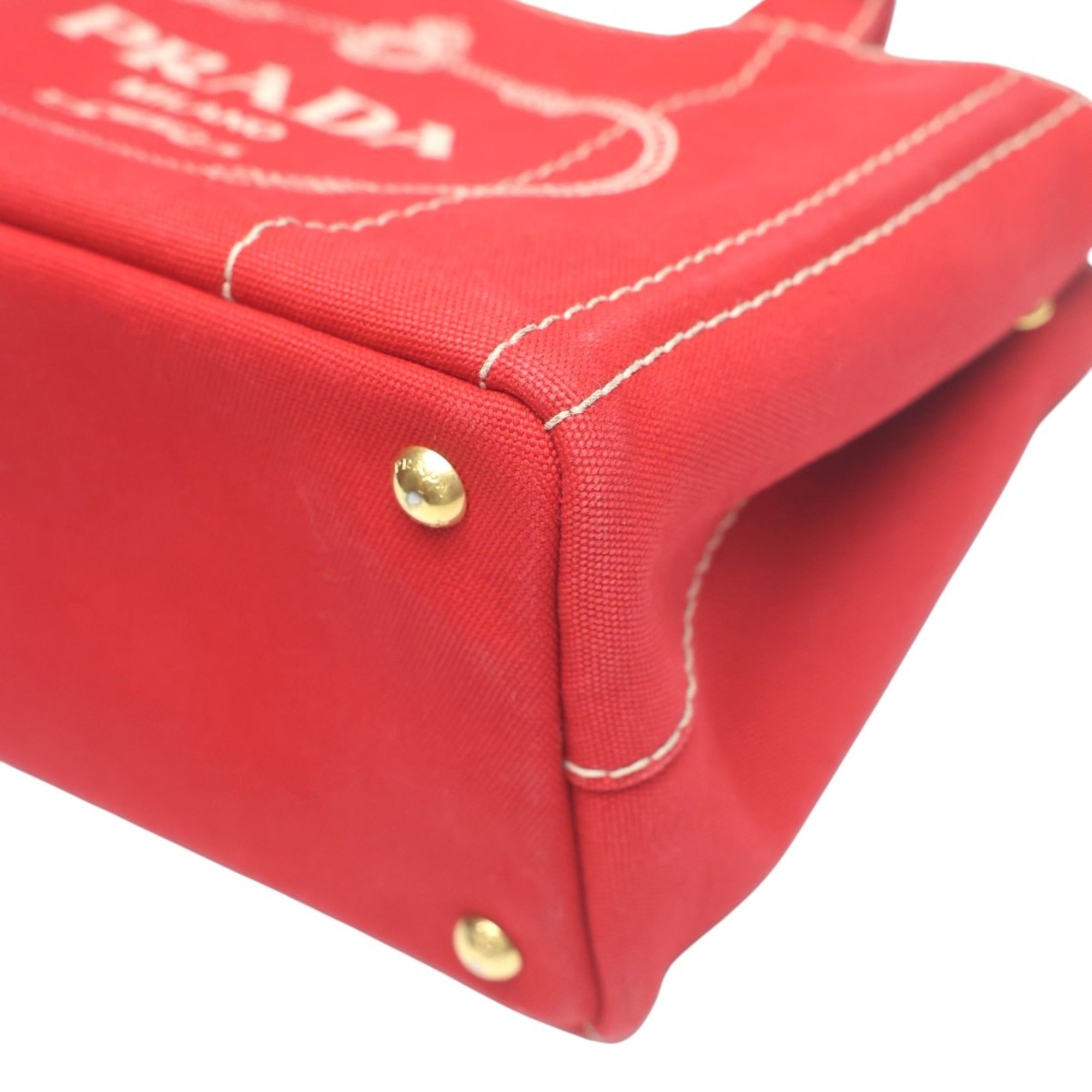Prada Red Color Canvas Tote Bag (Pre-Owned)