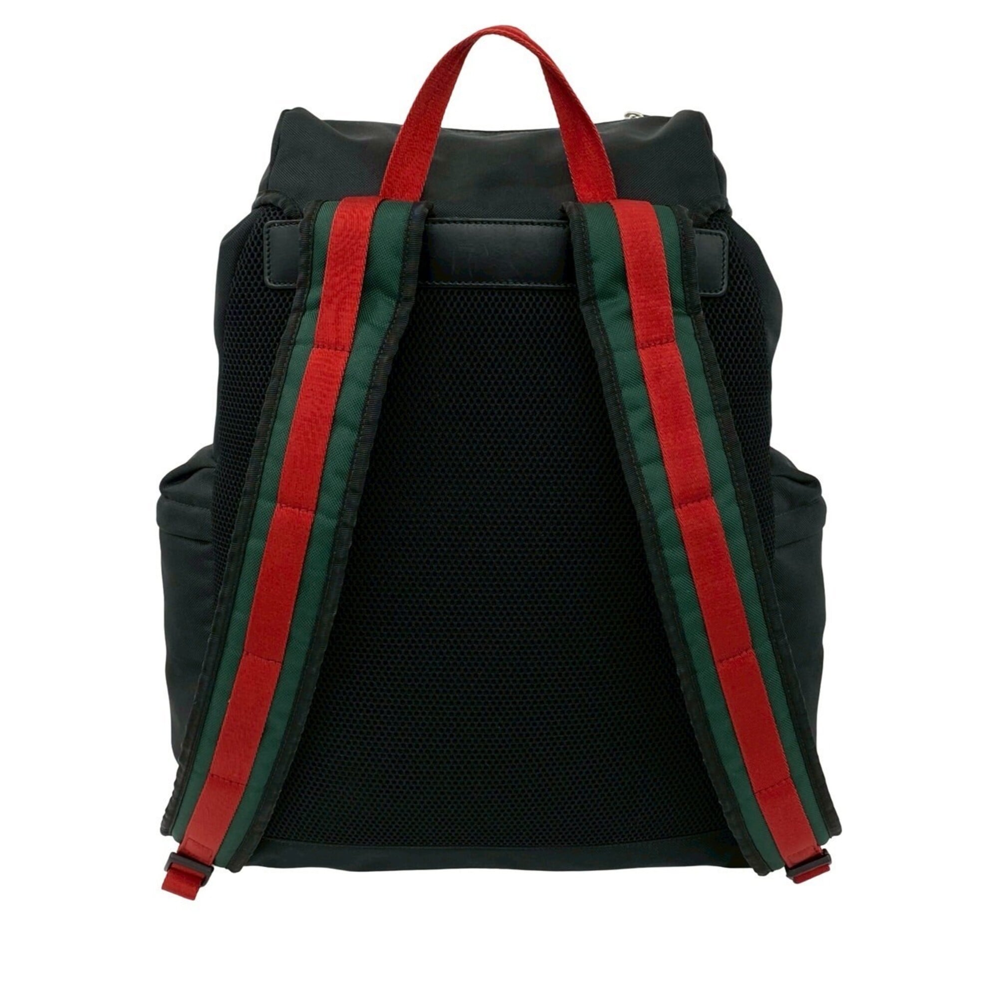 Gucci Black Navy Red Color Leather Canvas Backpack (Pre-Owned)