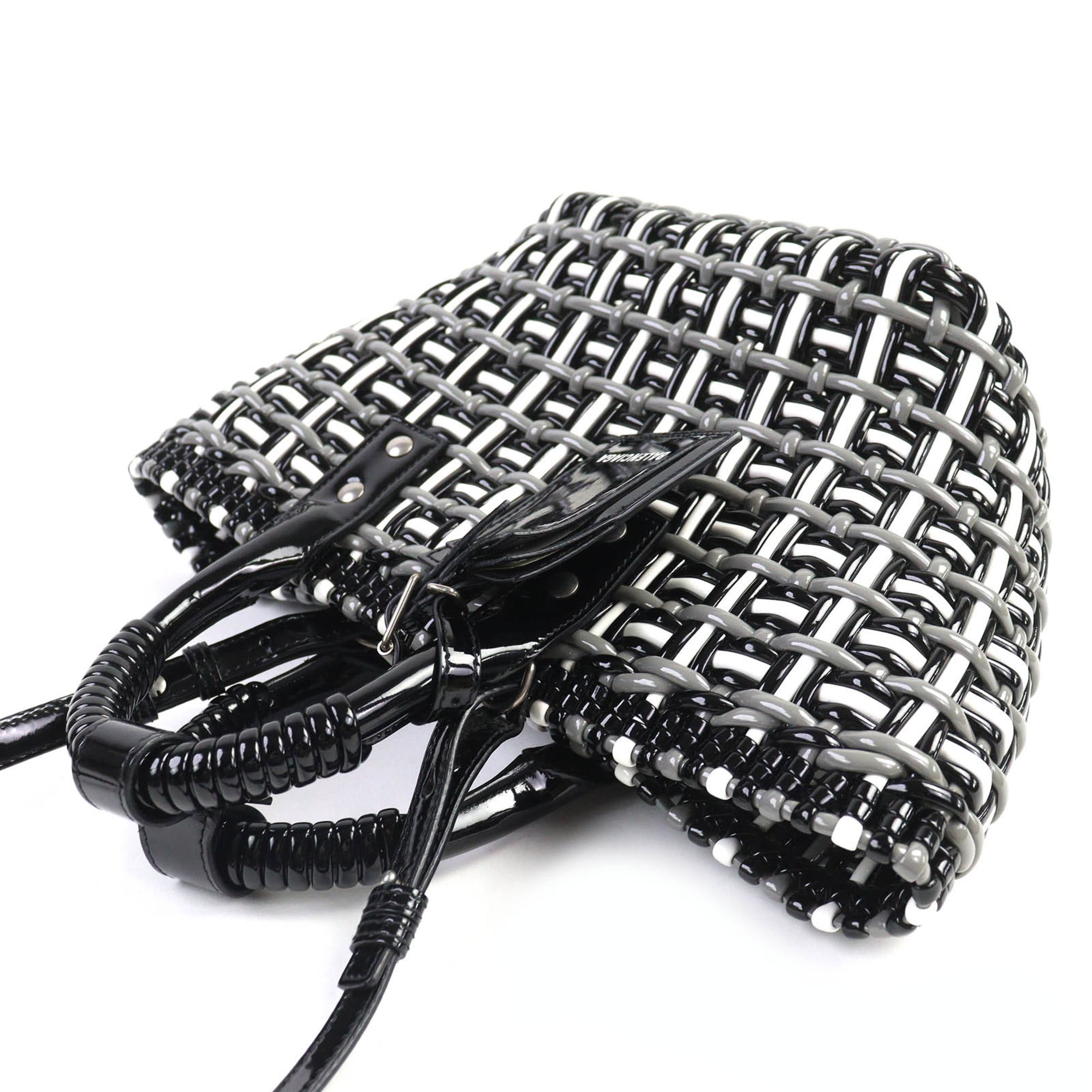 Balenciaga Black Gray White Basket Handbag Shoulder Bag (Pre-Owned)