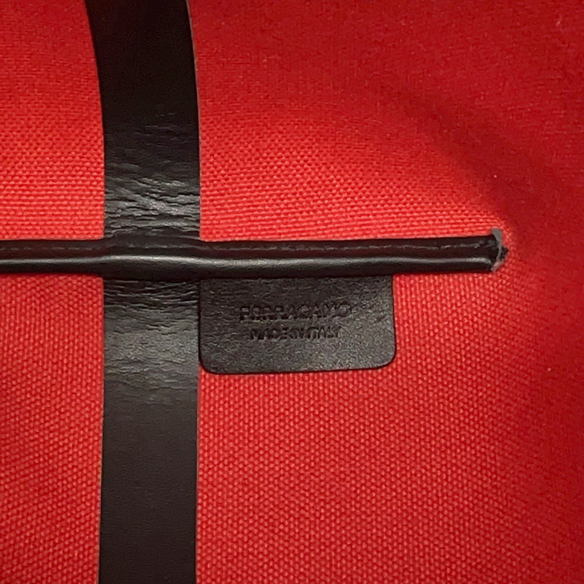 Salvatore Ferragamo Black Red Color Canvas Leather Tote Bag (Pre-Owned)