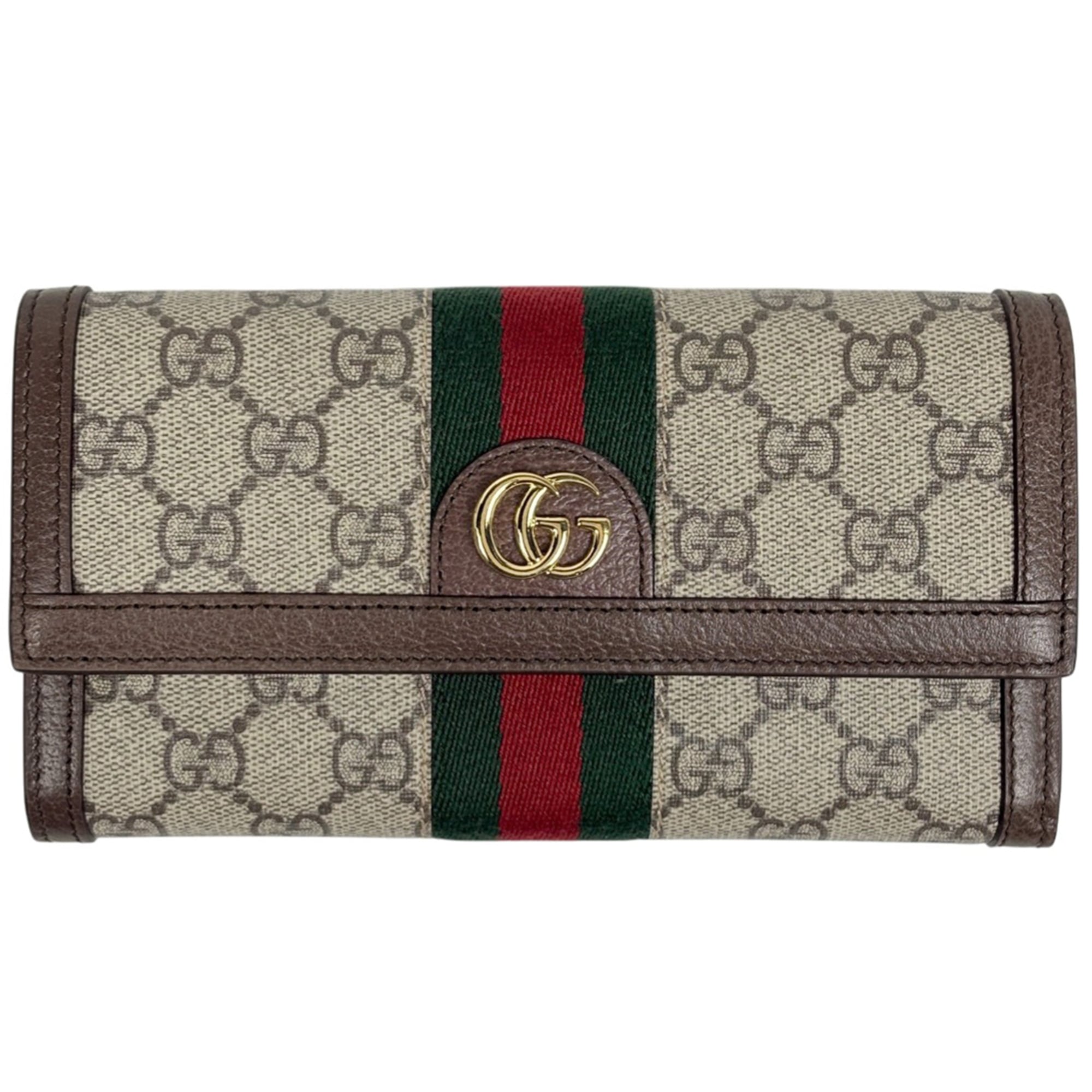 Gucci Beige Brown Gg Canvas Leather Long Wallet (Bi-Fold) (Pre-Owned)