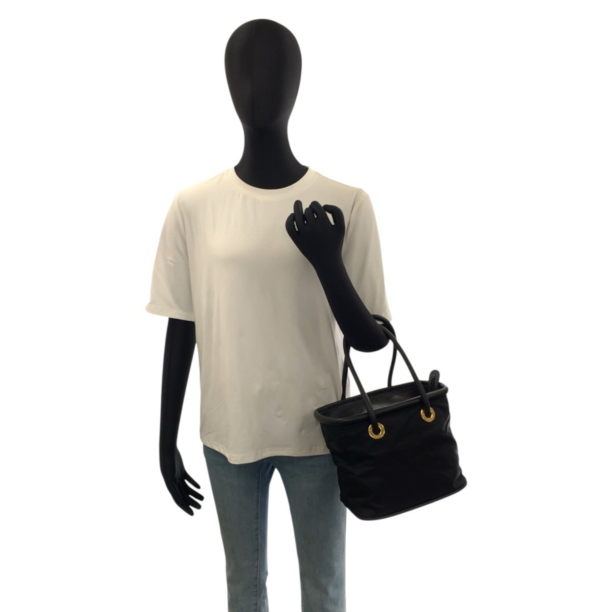 Celine Black Nylon Leather Handbag Tote Bag (Pre-Owned)