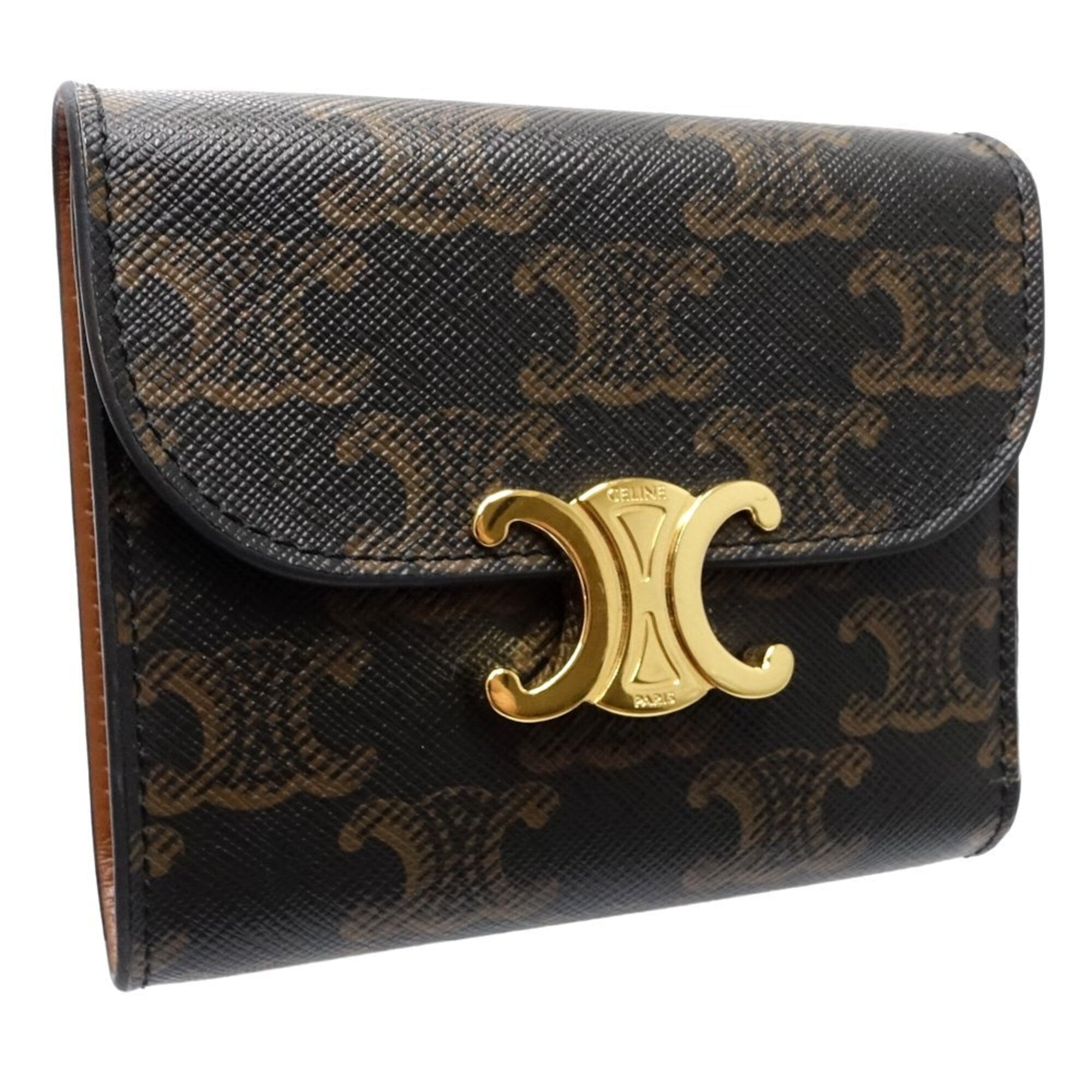 Celine Brown Canvas Leather Wallet (Tri-Fold) (Pre-Owned)