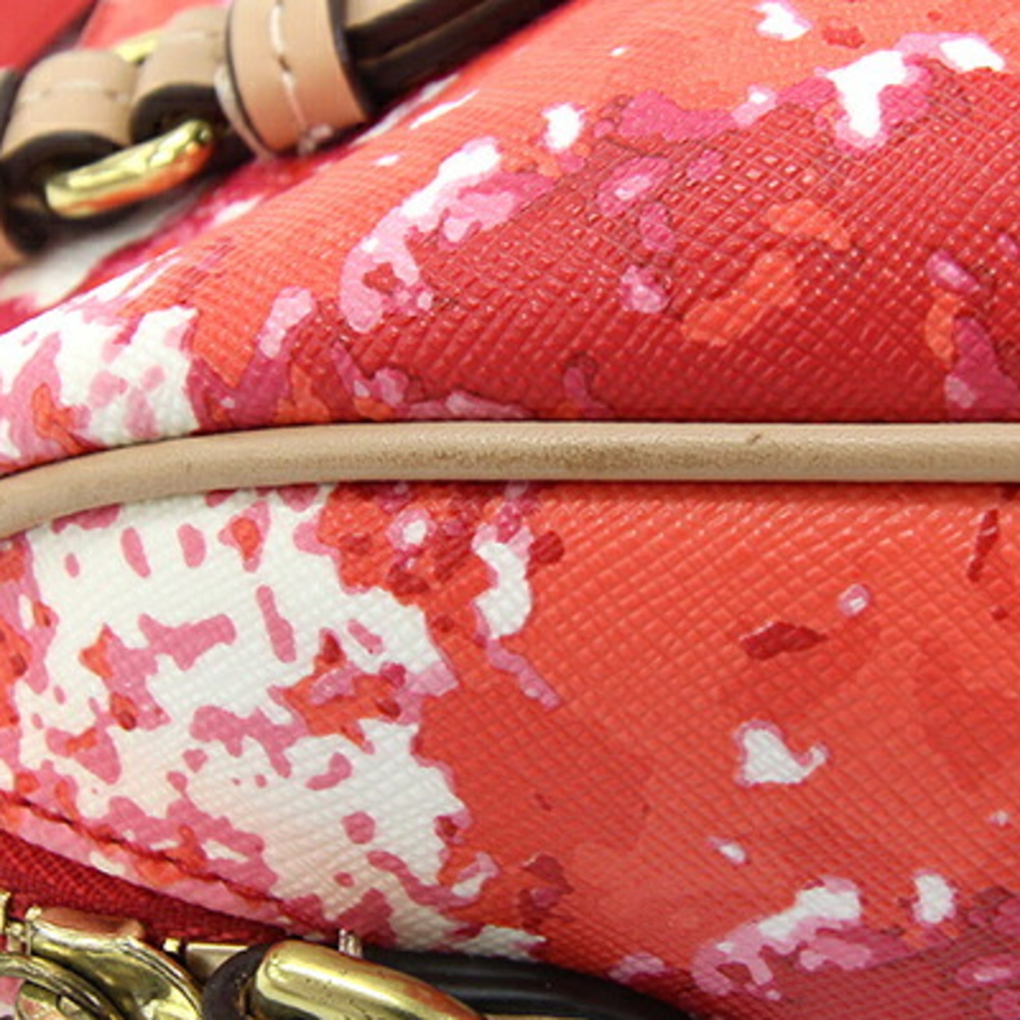Coach Beige Red Color White Leather Pvc Handbag Shoulder Bag (Pre-Owned)