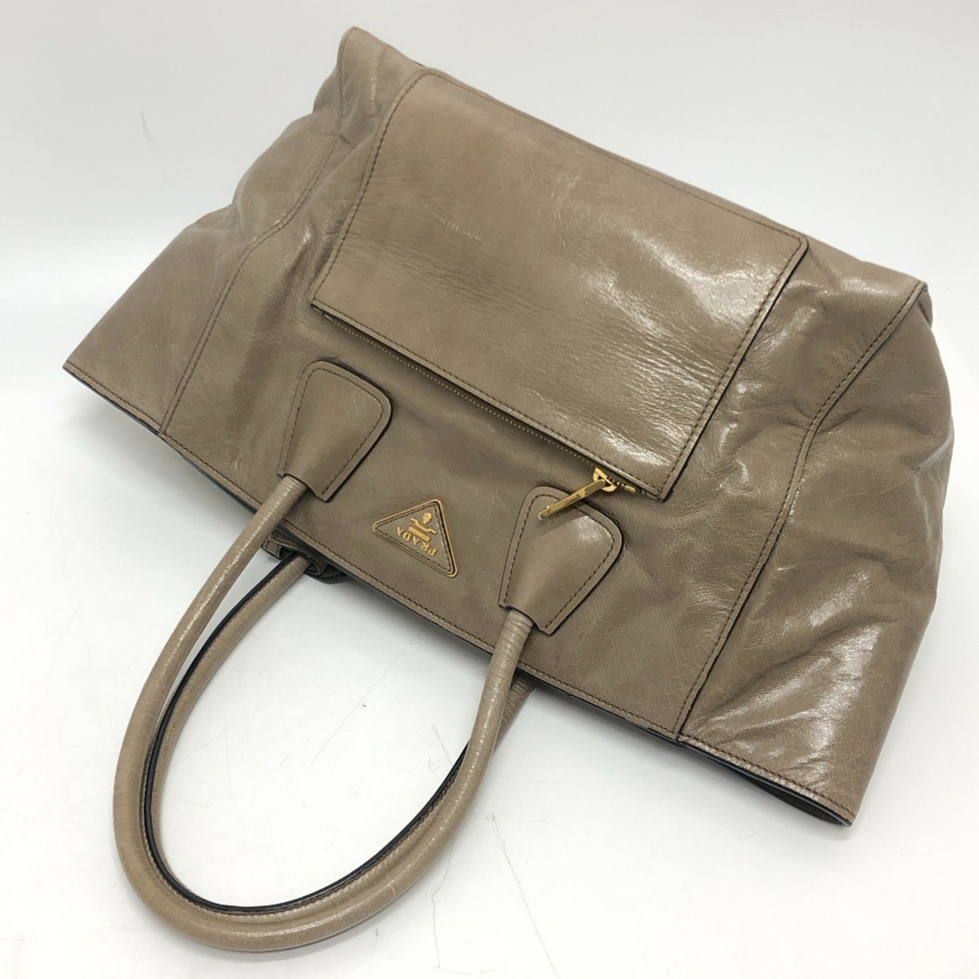 Prada Brown Leather Handbag Shoulder Bag Tote Bag (Pre-Owned)