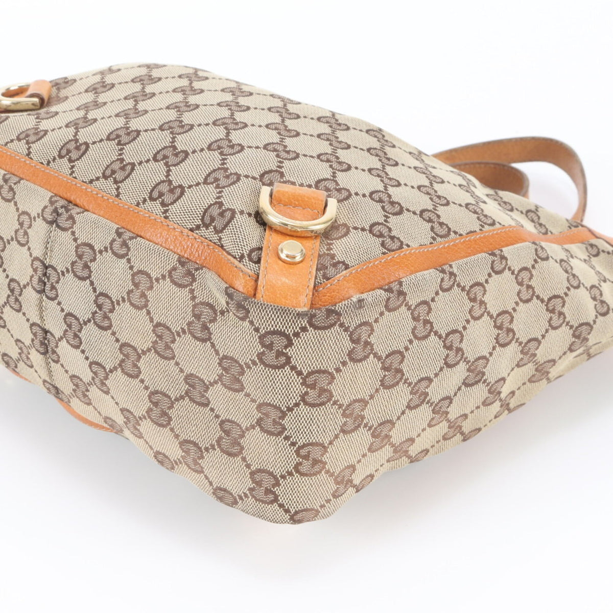 Gucci Brown Leather Canvas Handbag Tote Bag (Pre-Owned)