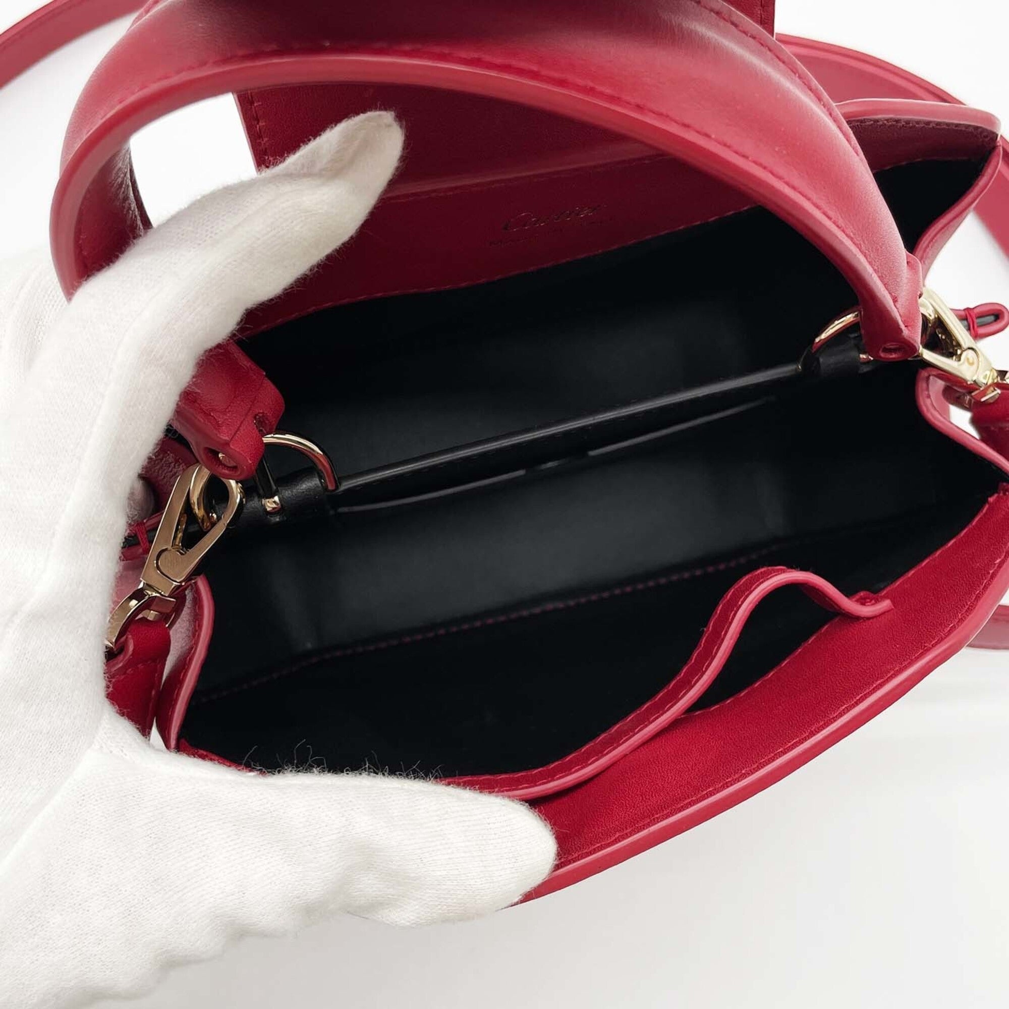 Cartier Gold Red Color Leather Handbag Shoulder Bag (Pre-Owned)