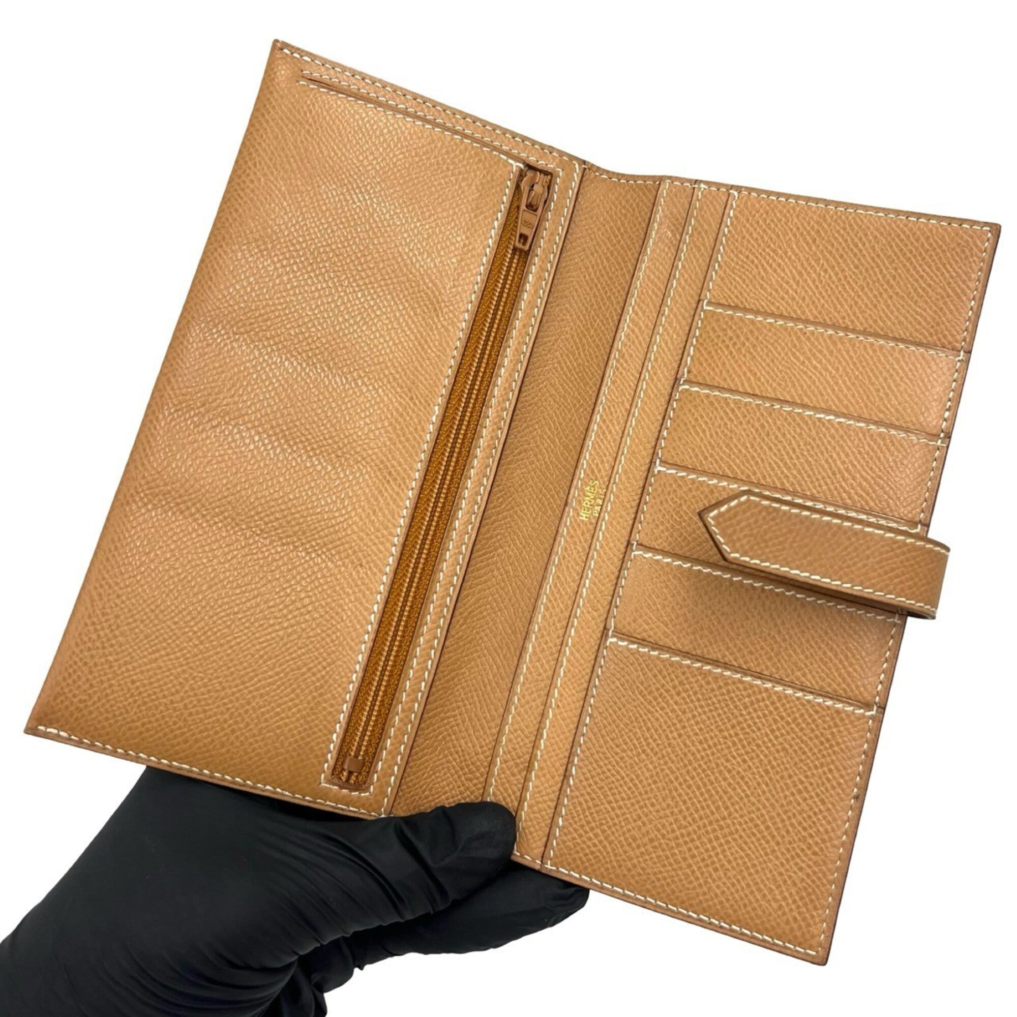 Hermes Brown Courchevel Leather Long Wallet (Bi-Fold) (Pre-Owned)