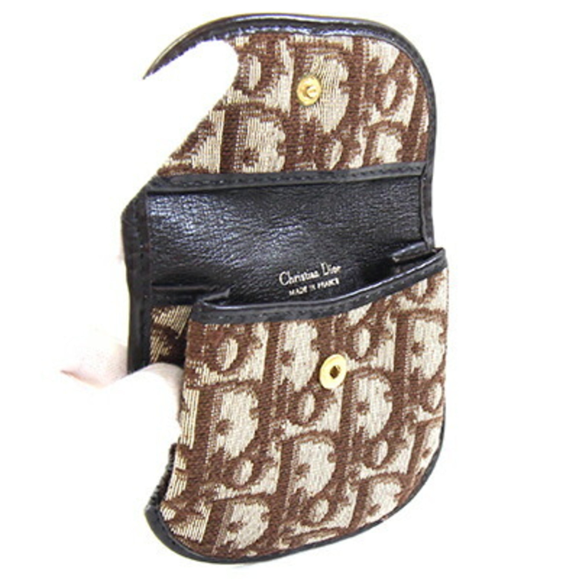 Christian Dior Trotter Brown Canvas Leather Coin Purse/Coin Case (Pre-Owned)