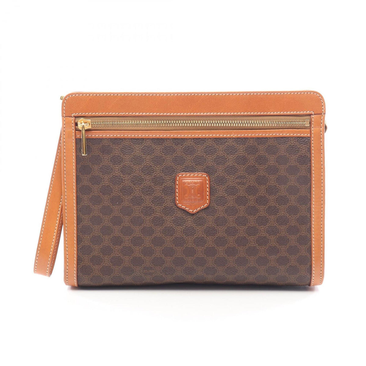Celine Beige Brown Coated Canvas Leather Clutch Bag Handbag (Pre-Owned)