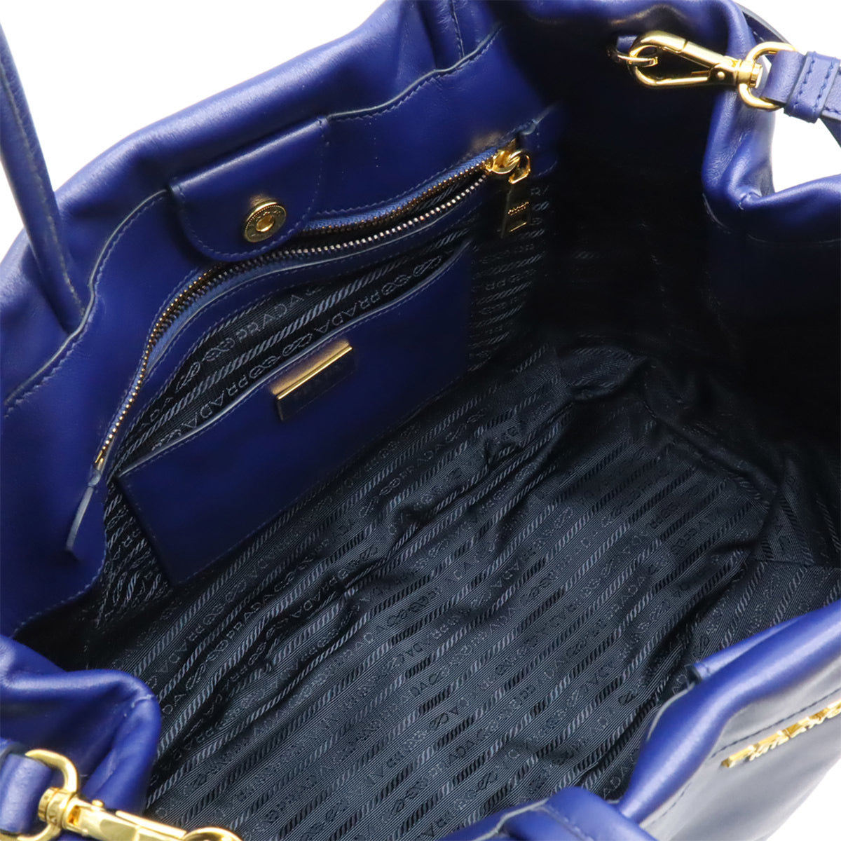 Prada Blue Leather Shoulder Bag Tote Bag (Pre-Owned)