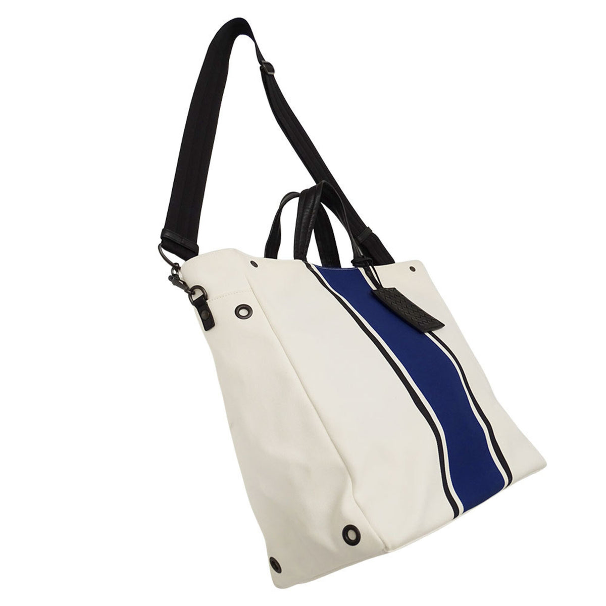 Bottega Veneta Blue Ivory Canvas Handbag Shoulder Bag Tote Bag (Pre-Owned)