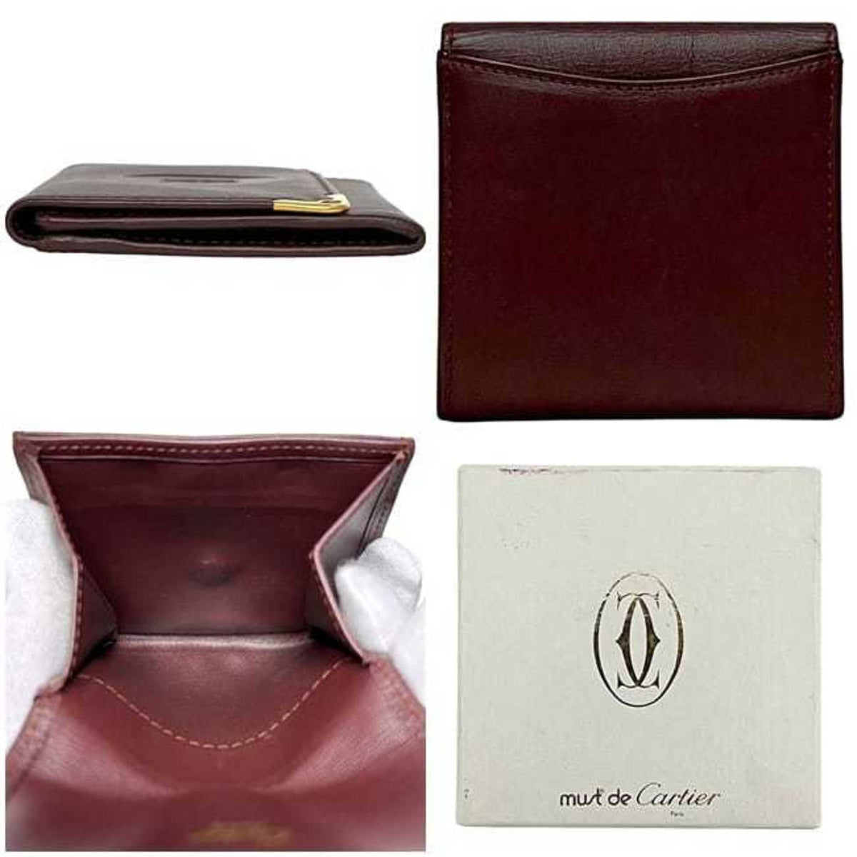 Cartier Must Bordeaux Leather Coin Purse/Coin Case (Pre-Owned)