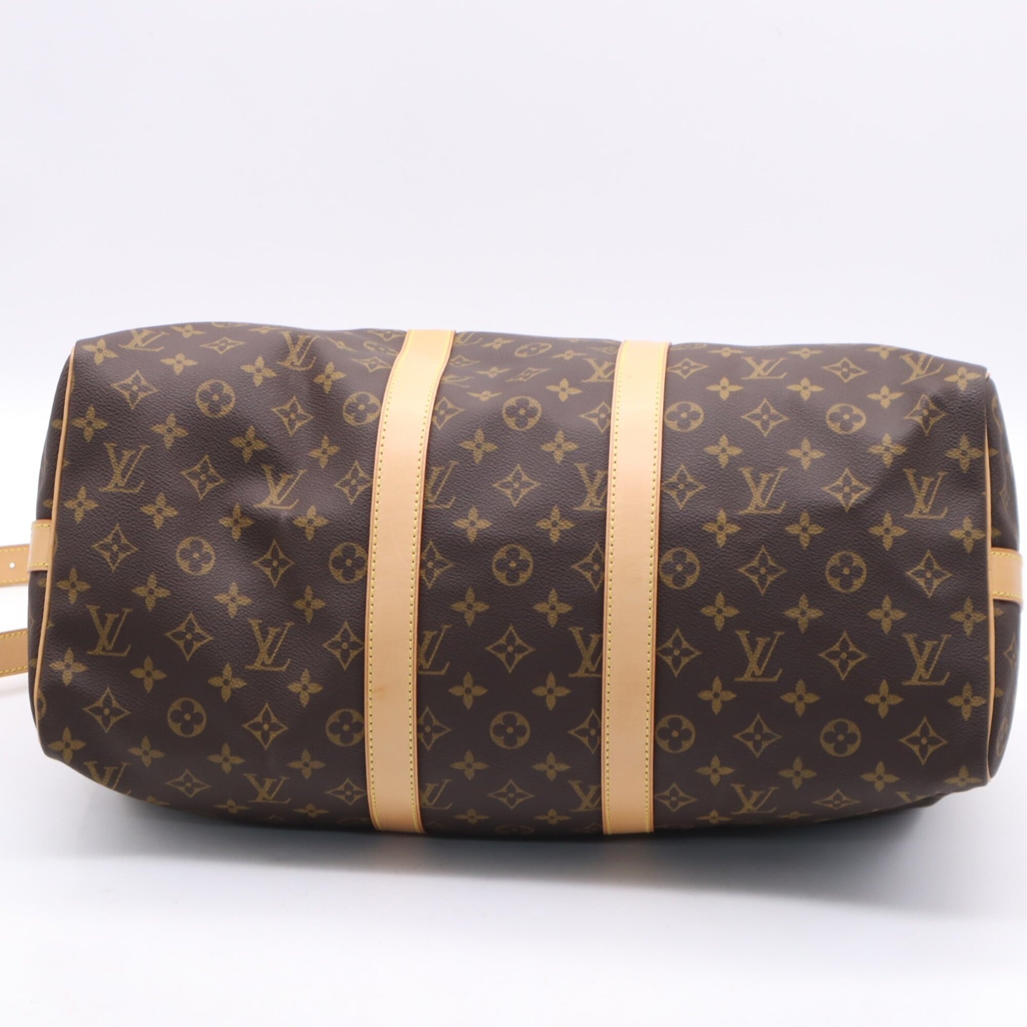 Louis Vuitton Beige Brown Coated Canvas Boston Bag (Pre-Owned)