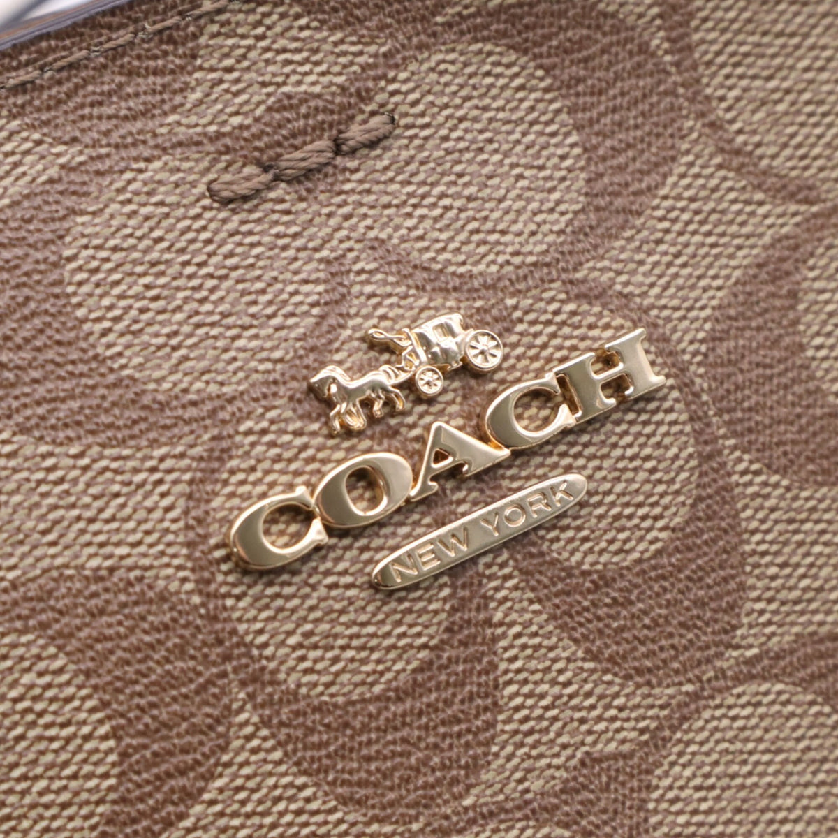 Coach Beige White Signature Line Handbag (Pre-Owned)