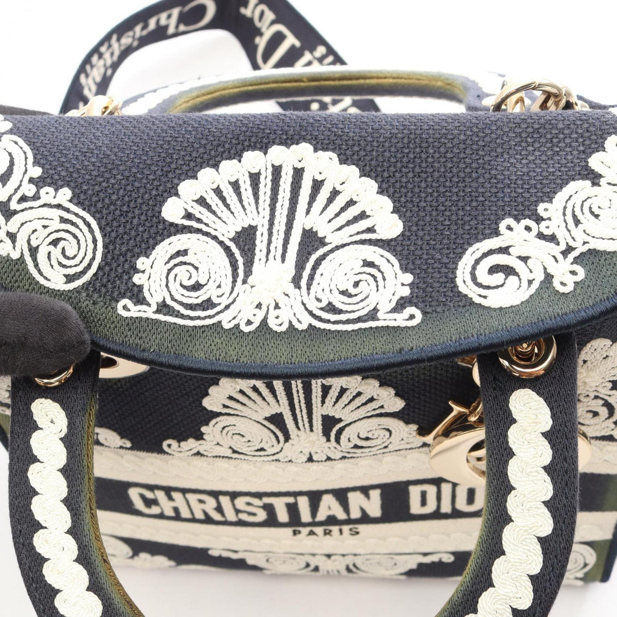 Christian Dior Navy White Canvas Handbag (Pre-Owned)